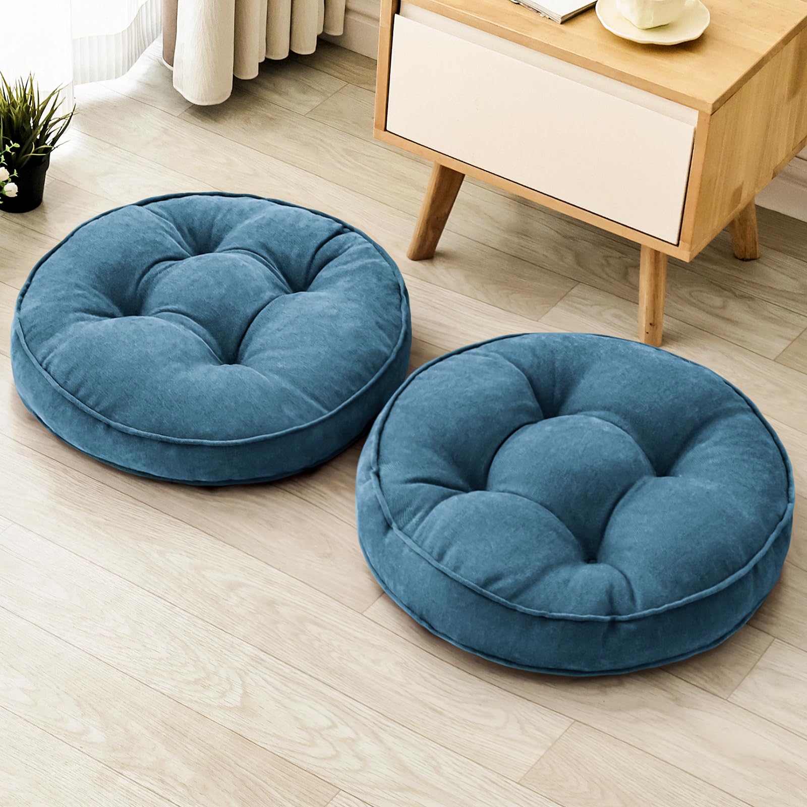 Beige Round Floor Cushions 22", Set of 2 Memory Foam Meditation Pillows