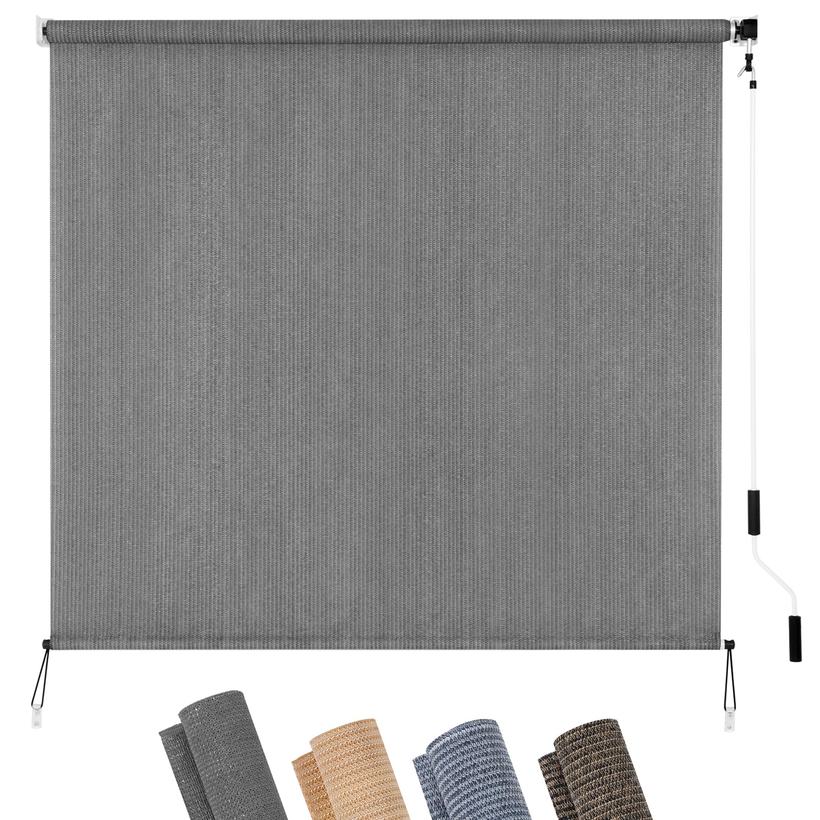 KELIXU Patio Shades Roll Up Outdoor Blind, 8' W x 6' H Cordless Sun Shade Privacy Screen with 90% UV Protection Exterior Roller Shade Cloth for Porch Pergola Backyard Windows Balcony, Walnut