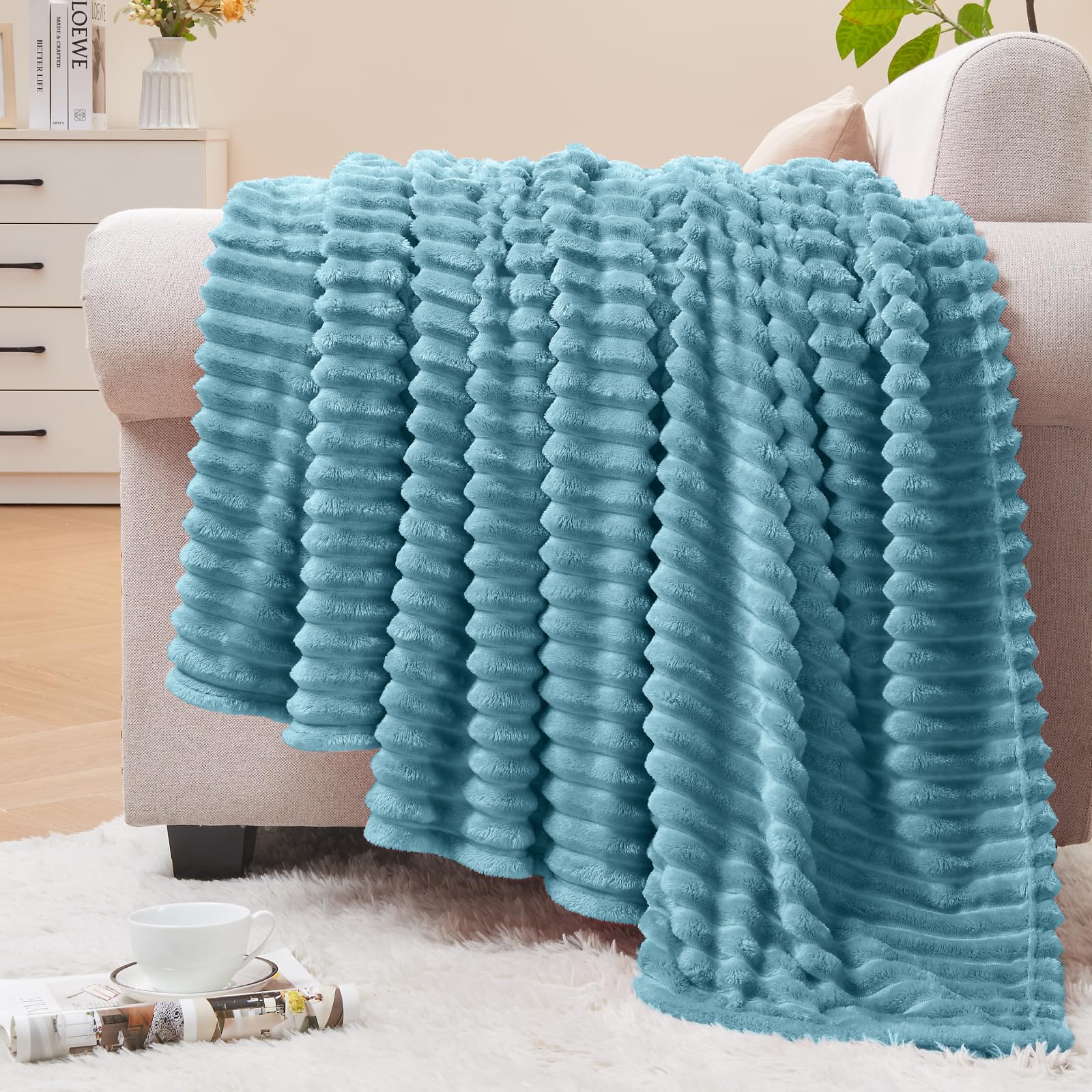BEDELITE Fleece Throw Blanket for Couch – 3D Ribbed Jacquard Soft and Warm Decorative Fuzzy Blanket – Cozy, Fluffy, Plush Lightweight Pink Throw Blankets for Bed, Sofa, 50x60 inches