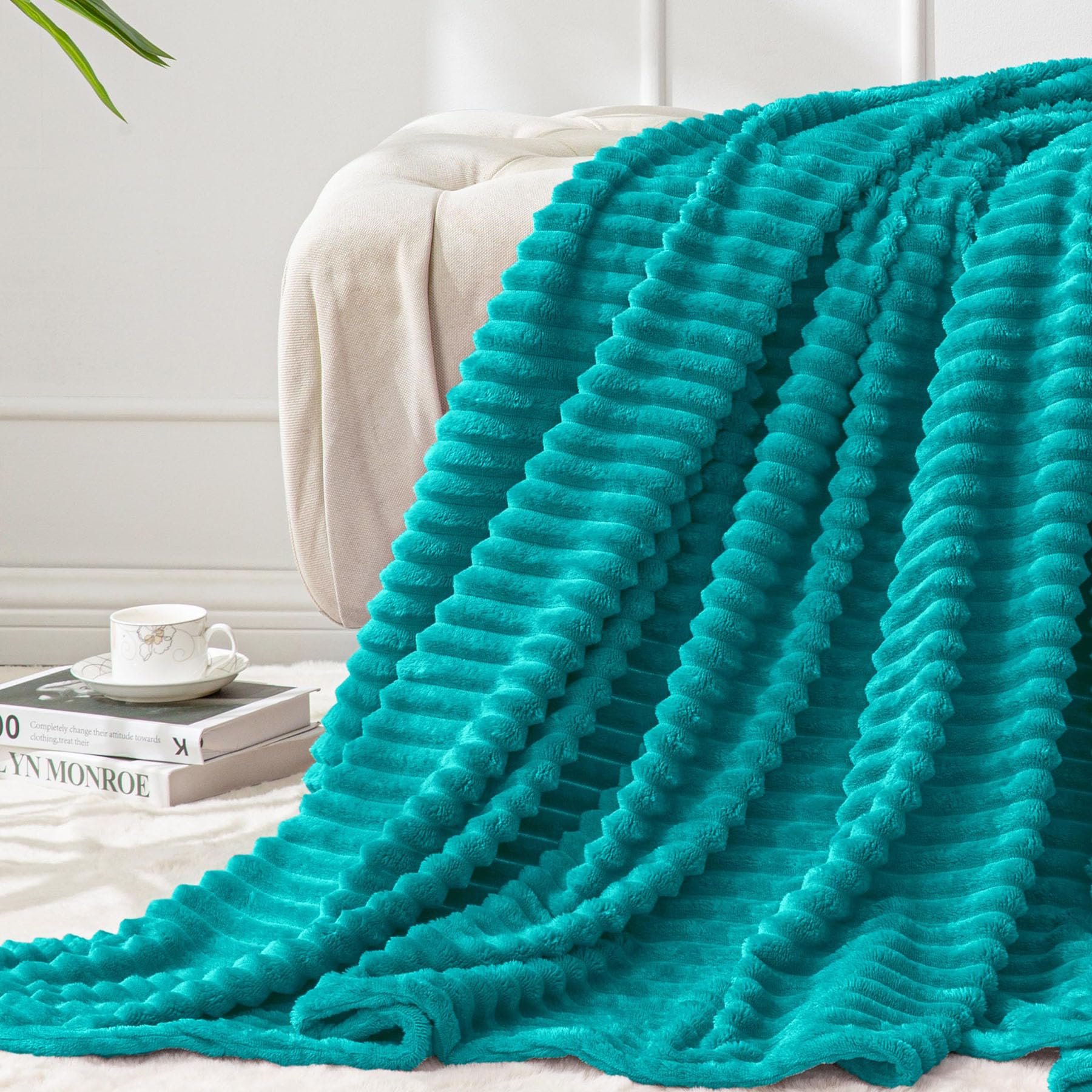 BEDELITE Fleece Throw Blanket for Couch – 3D Ribbed Jacquard Soft and Warm Decorative Fuzzy Blanket – Cozy, Fluffy, Plush Lightweight Pink Throw Blankets for Bed, Sofa, 50x60 inches
