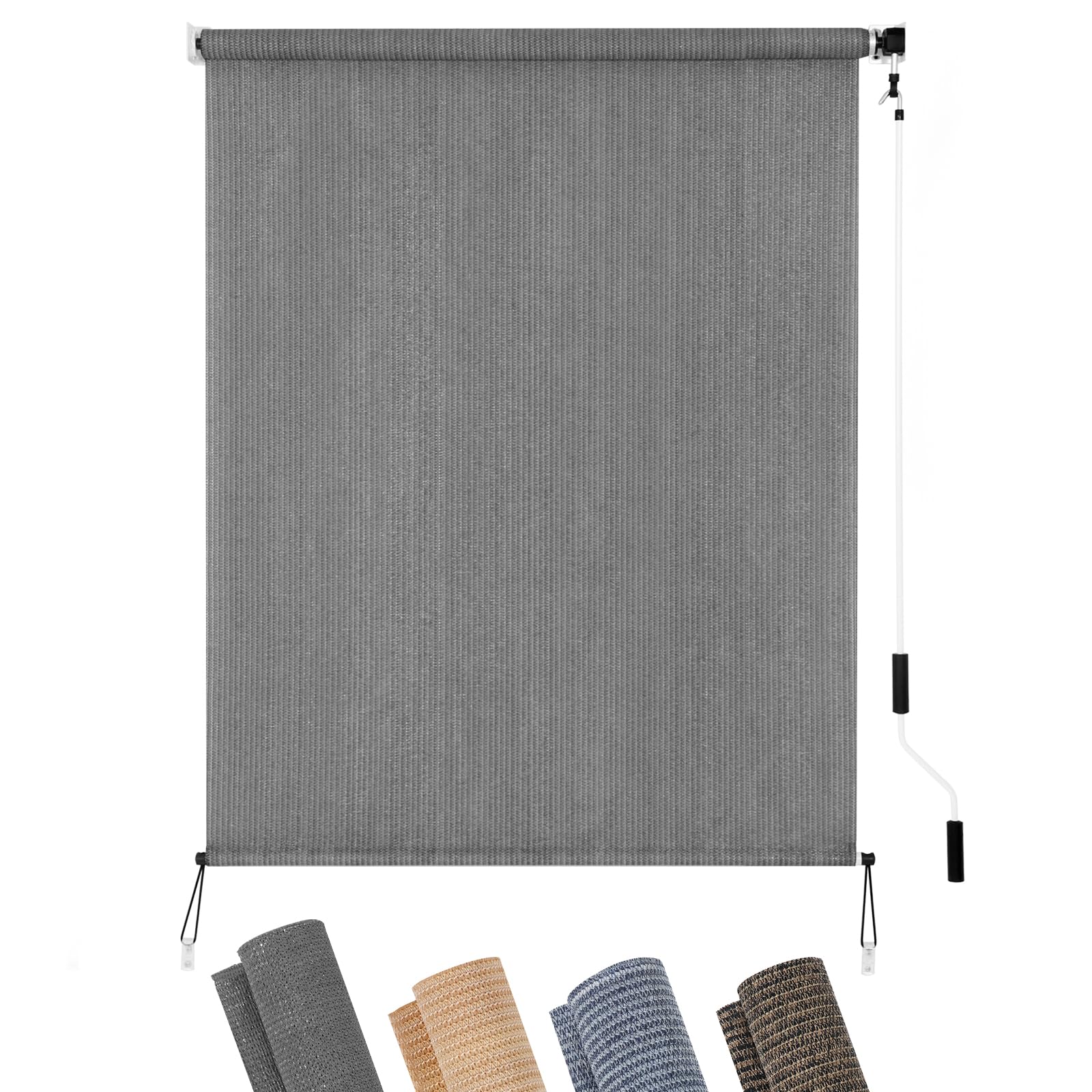 KELIXU Patio Shades Roll Up Outdoor Blind, 8' W x 6' H Cordless Sun Shade Privacy Screen with 90% UV Protection Exterior Roller Shade Cloth for Porch Pergola Backyard Windows Balcony, Walnut