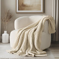 EVERGRACEHOME Modern Checkered Chenille Throw Blanket, Soft Cozy Plaid Knitted Chair Blanket for Sofa Couch, Decorative Knit Throw for Bed and Living Room, Sand Dune, 50" x 60"
