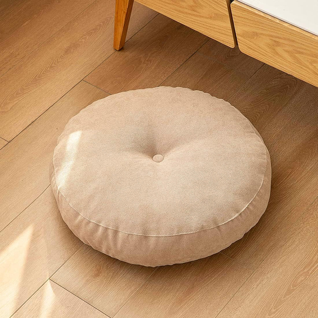 vctops Round Solid Floor Pillow Soft Thick Seat Cushion Cozy Seat Pad Pads for Bedroom Living Room Office Chair Sofa (Light Khaki, Diameter 22")