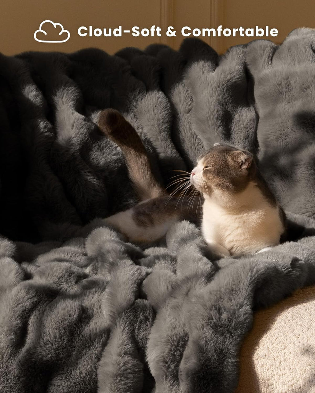 Ultra Soft Cozy Faux Fur Throw Blanket-Fuzzy Plush Thick Bubble Blanket, Fluffy Blanket for Couch, Sofa, Bedroom, and Living Room, 50x60 Inches, Dark Grey Taupe