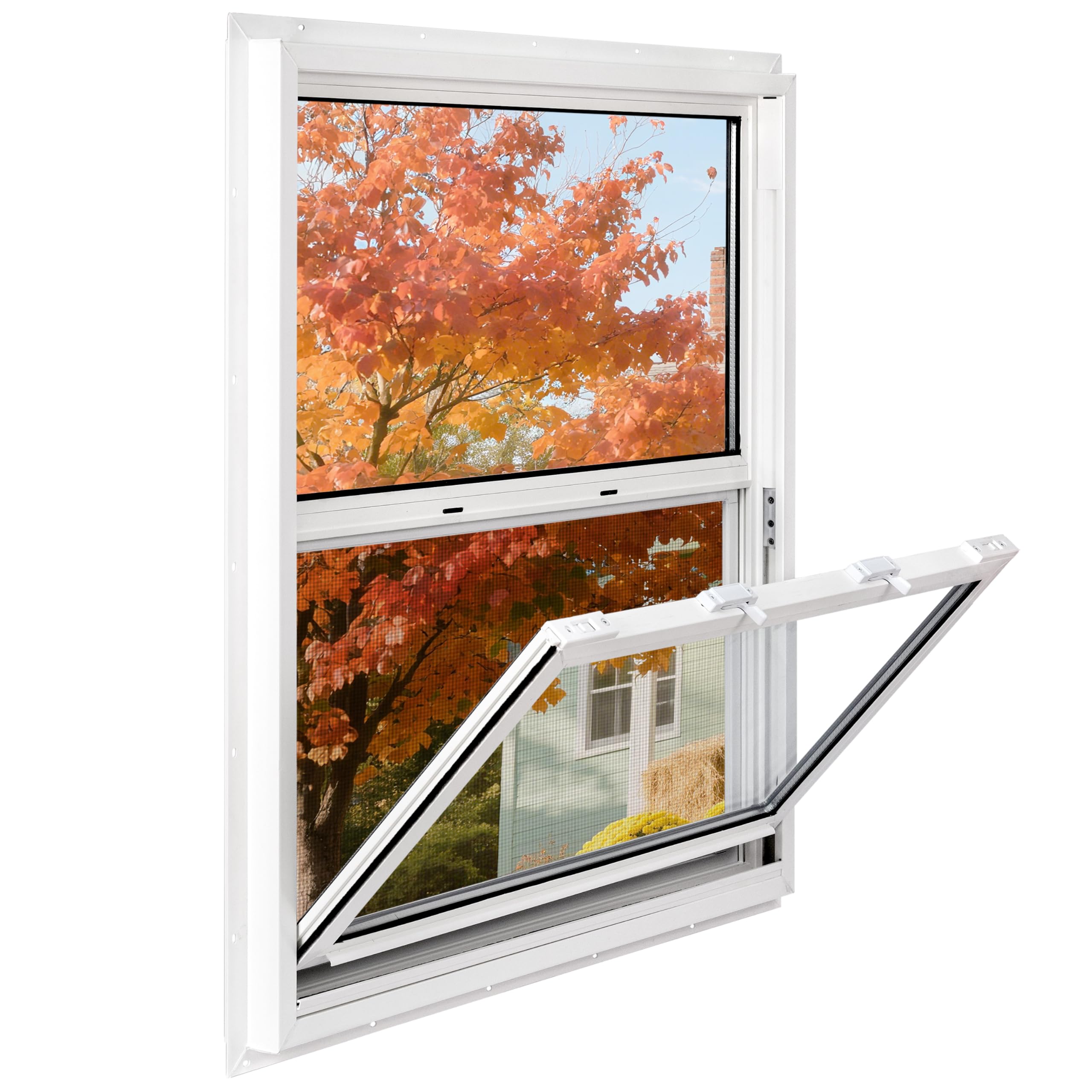 Vinyl Single Hung Sliding Window, 24" x 38" Household Window with Double-Pane Insulated Tempered Glass, White Energy-Efficient Soundproof Window for House, Mobile Home
