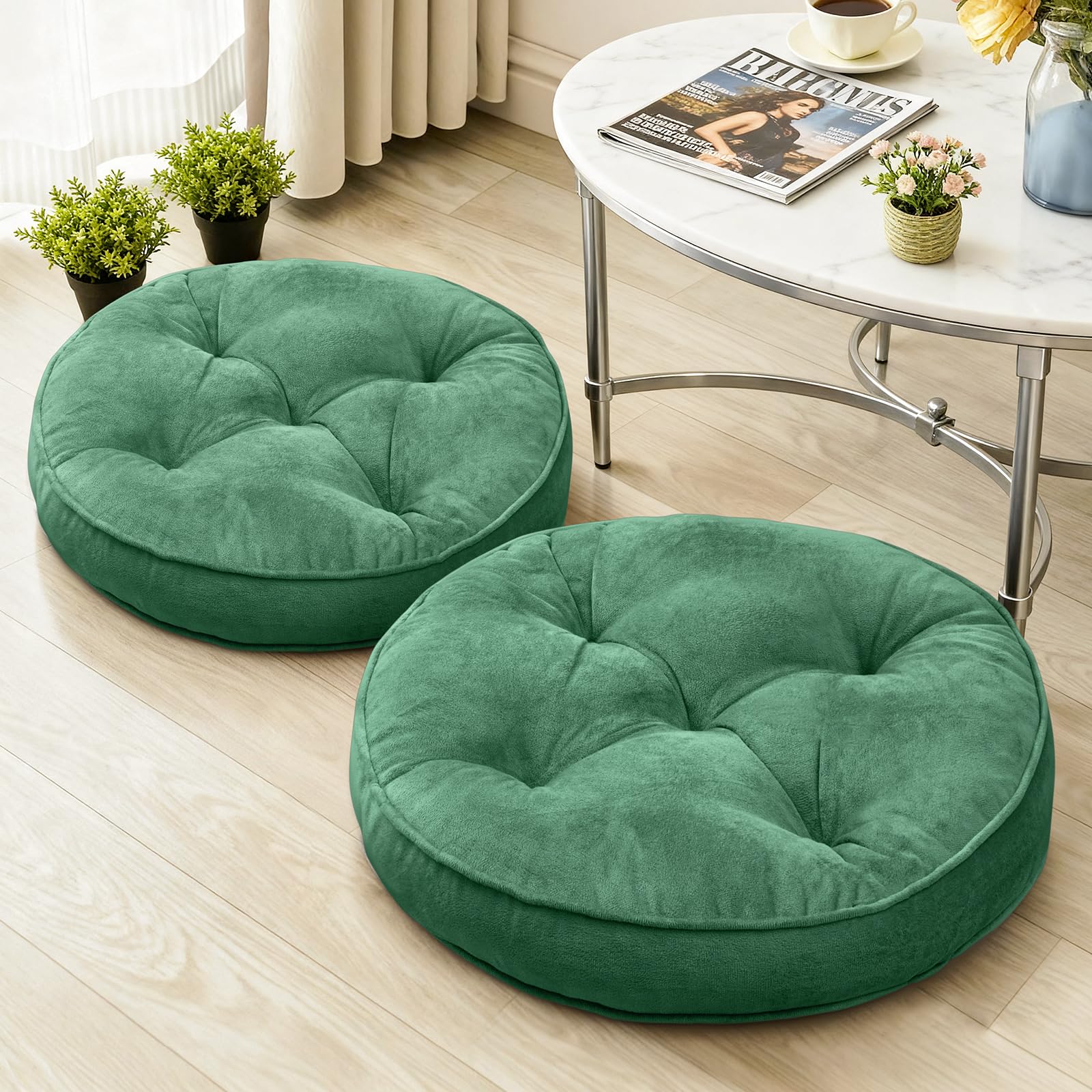 1 MIDDLE ONE Floor Pillow Set of 2, Memory Foam Meditation Cushion, Floor Cushions for Adults Sitting, Large Round Seat Cushions for Yoga, Living Room, 20x20 Inch (Round | Grey)