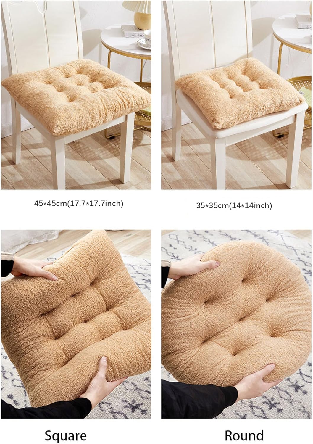IXITON Thickened Plush seat Cushion,Lamb Fleece pad Warm Pillow Chair Stool heightened for Yoga Office Home Cafe Chair Meditation (Round White, 14 * 14 inch(35 * 35cm))