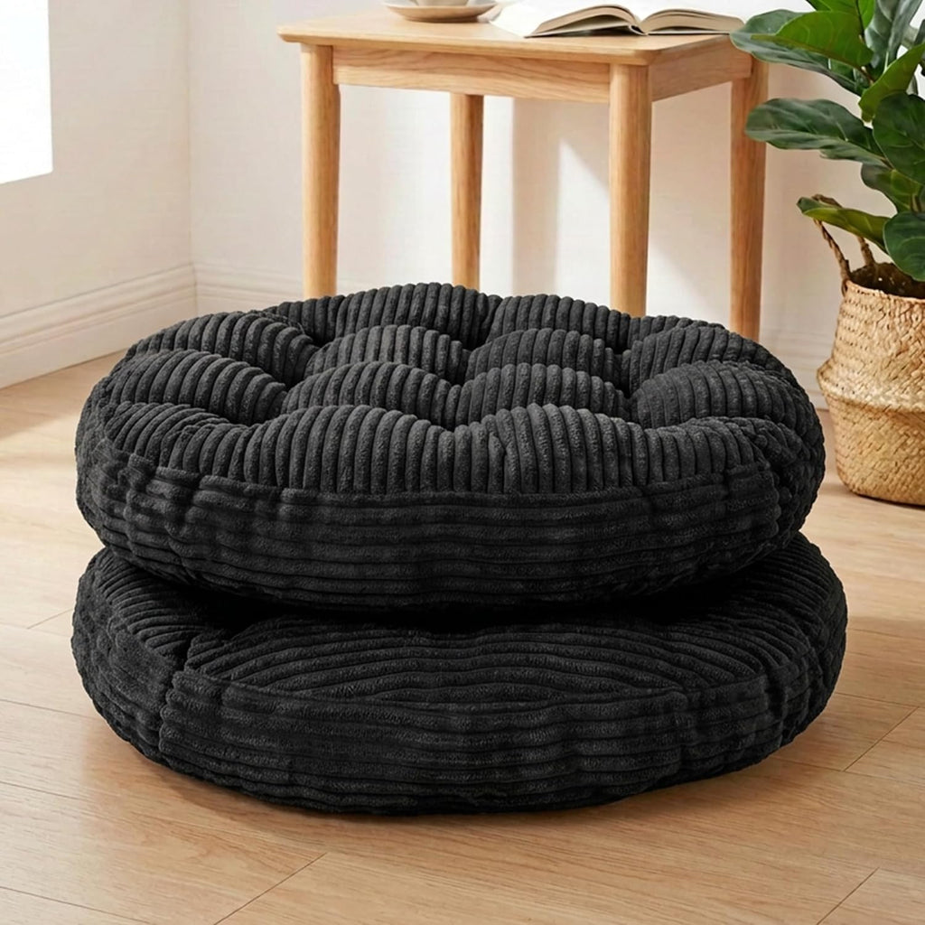 Large Floor Pillow for Adults, 22x22" Memory Foam Floor Cushion with Corduroy Cover, Round Floor Sitting Cushions for Meditation, Lounge,Seating for Yoga, Tatami Living Room (2, Round-Black)