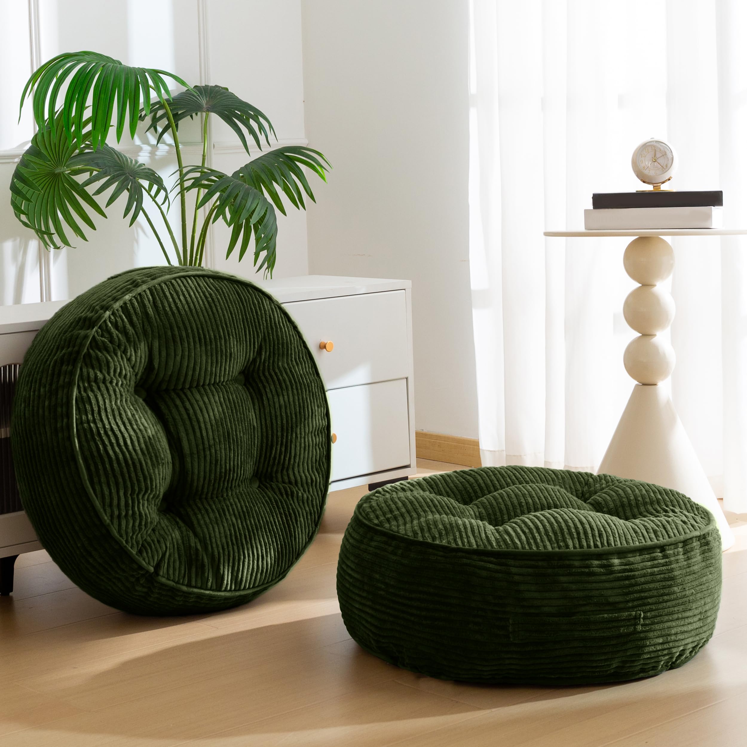 HIGOGOGO Floor Pillow Cushion for Adults, Meditation Cushion Pillow, Large Round Floor Sitting, Tufted Corduroy Cover, for Tatami Living Room or Yoga, 22x22 Inch, Beige