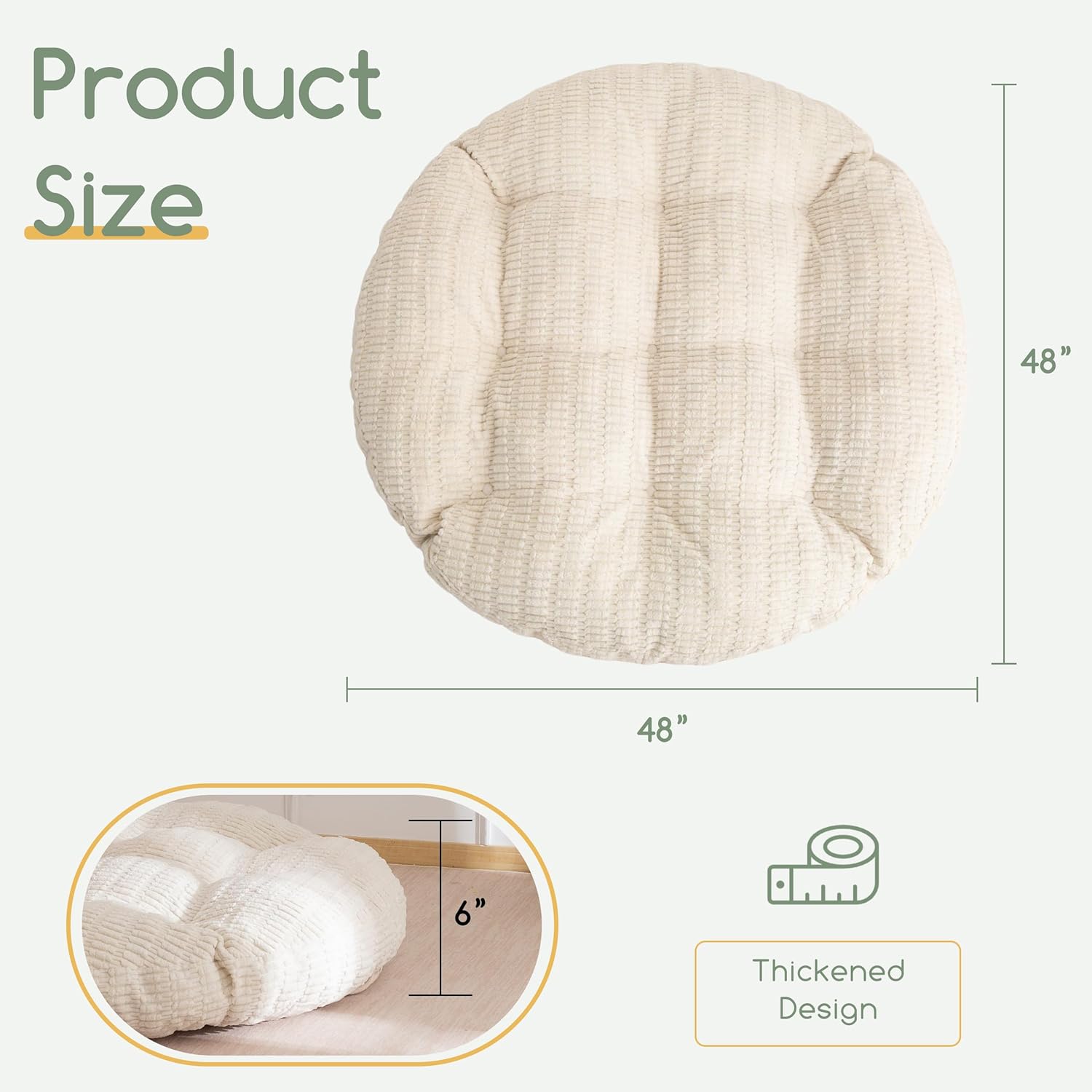 HIGOGOGO Papasan Chair Cushion with Thick Corduroy Cover (Without Chair), Supportive Cushion, Beige, 48 x 48 Inch