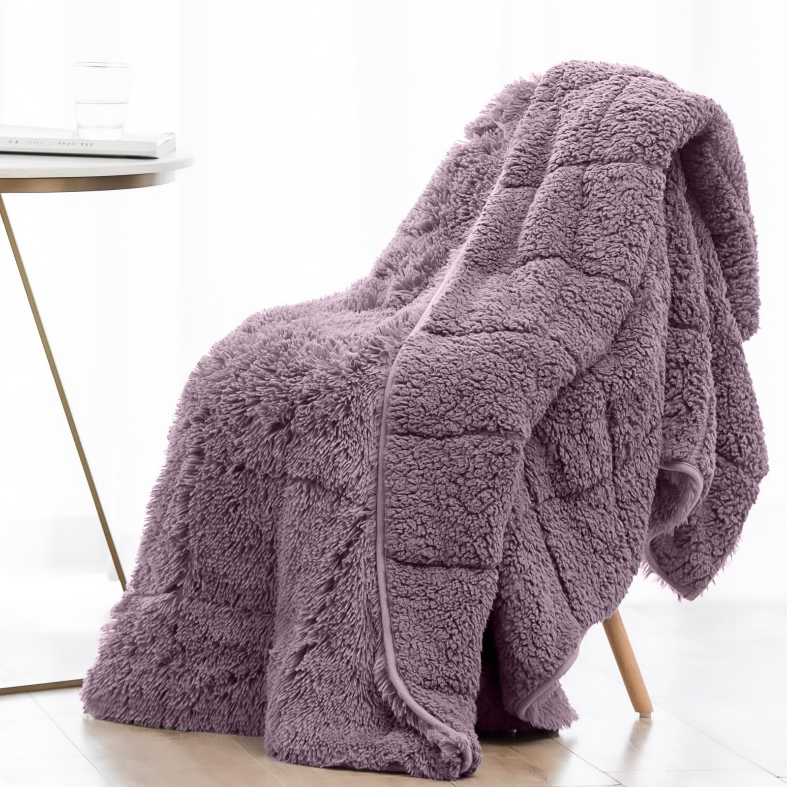Wemore Shaggy Long Fur Faux Fur Weighted Blanket, Cozy and Fluffy Plush Sherpa Long Hair Blanket for Adult 15lbs, Fluffy Fuzzy Sherpa Reverse Heavy Blankets for Bed, Couch, Cream White, 60 x 80 Inches