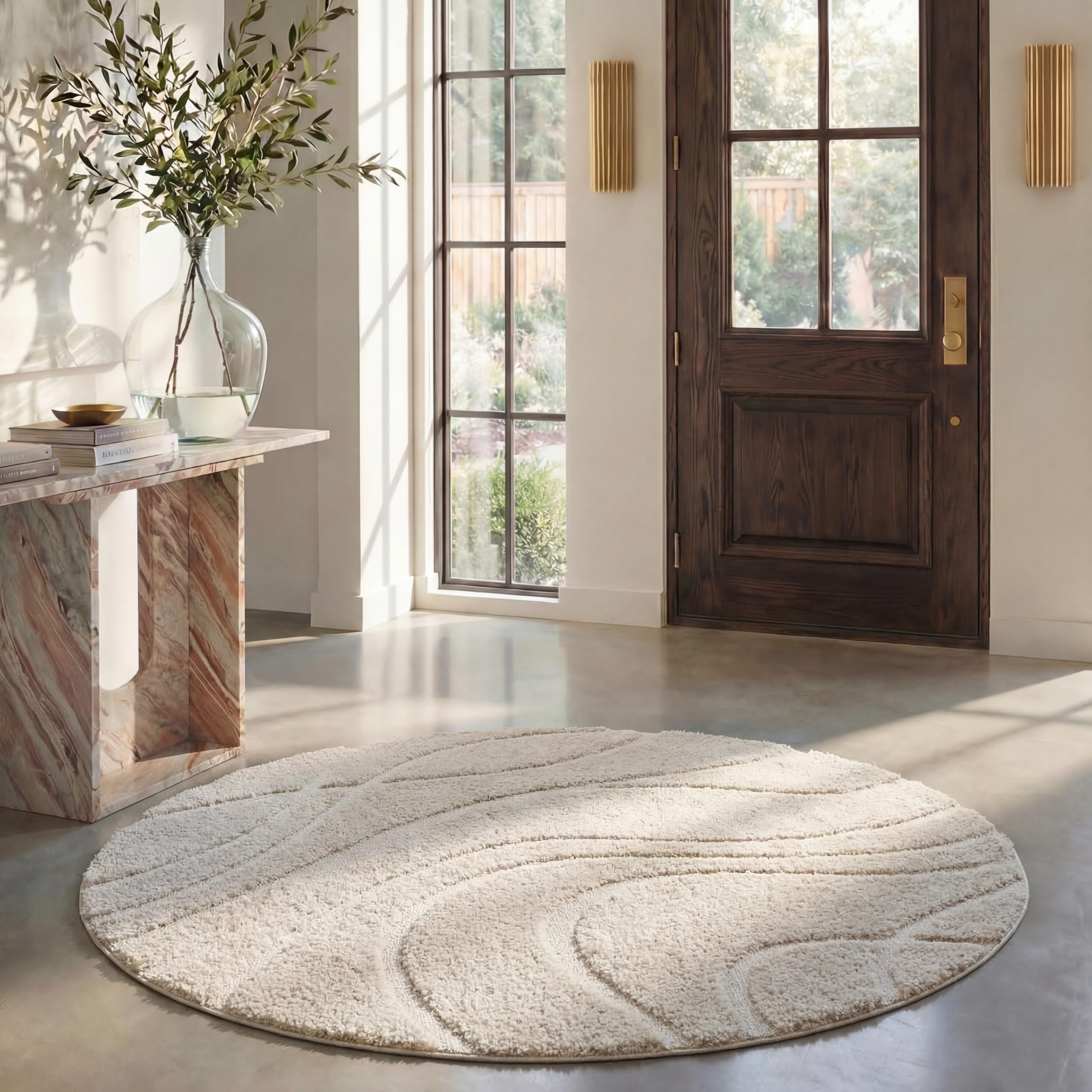SAFAVIEH Florida Shag Collection Area Rug - 5'3" x 7'6", Cream & Beige, Non-Shedding & Easy Care, 1.2-inch Thick Ideal for High Traffic Areas in Living Room, Bedroom (SG471-1113)