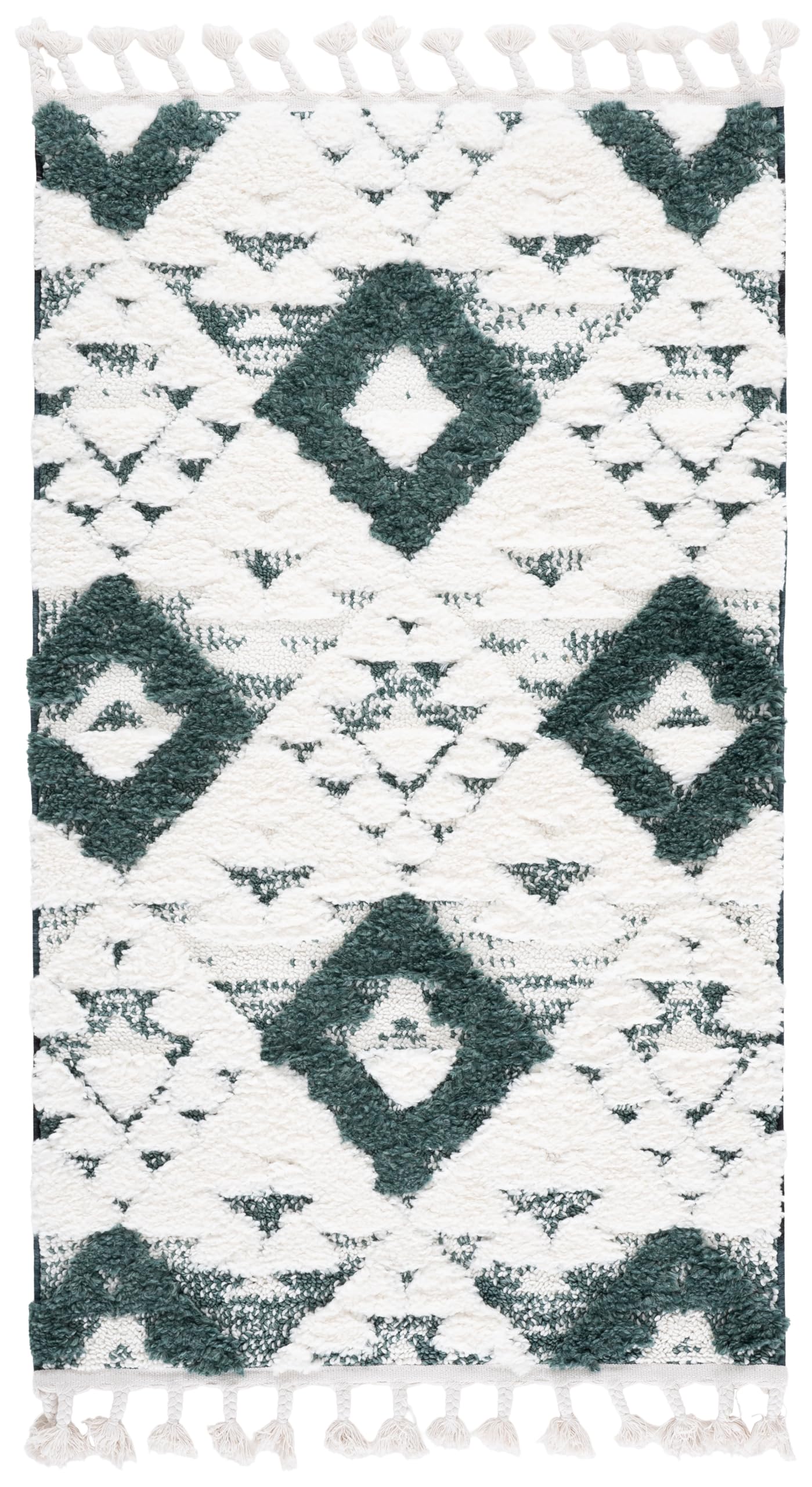 SAFAVIEH Moroccan Tassel Shag Collection Area Rug - 5'3" x 7'6", Ivory, Non-Shedding & Easy to Clean, Plush High-Low Texture, Ideal for Living Room, Bedroom, Dining Space (MTS688C)