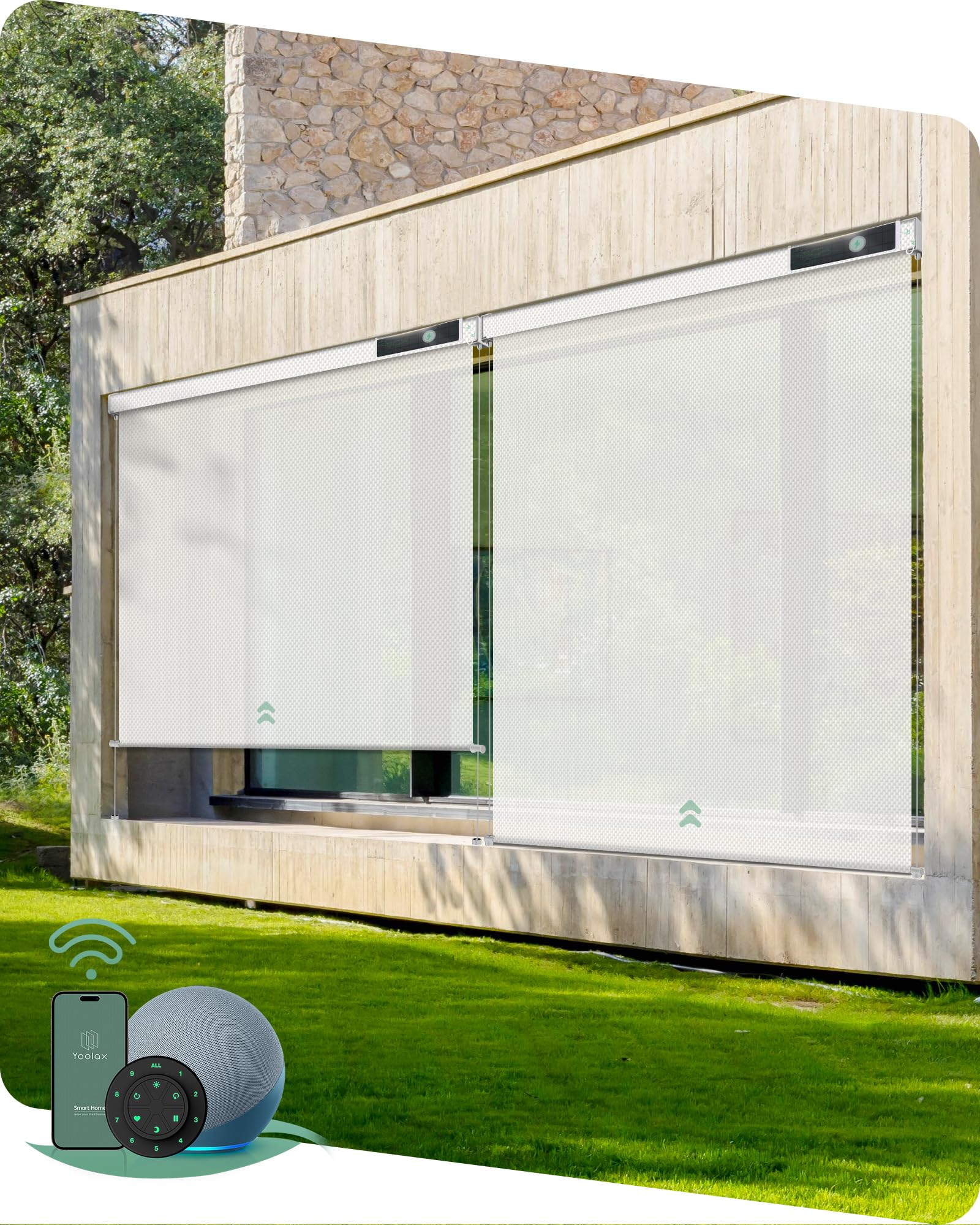 Yoolax Motorized Outdoor Shades Smart Retractable Patio Screens with App & Remote Control, Electric Blinds for Porch Patio Waterproof Roller Shades 7X8ft (5% Openness Alpine Rock)