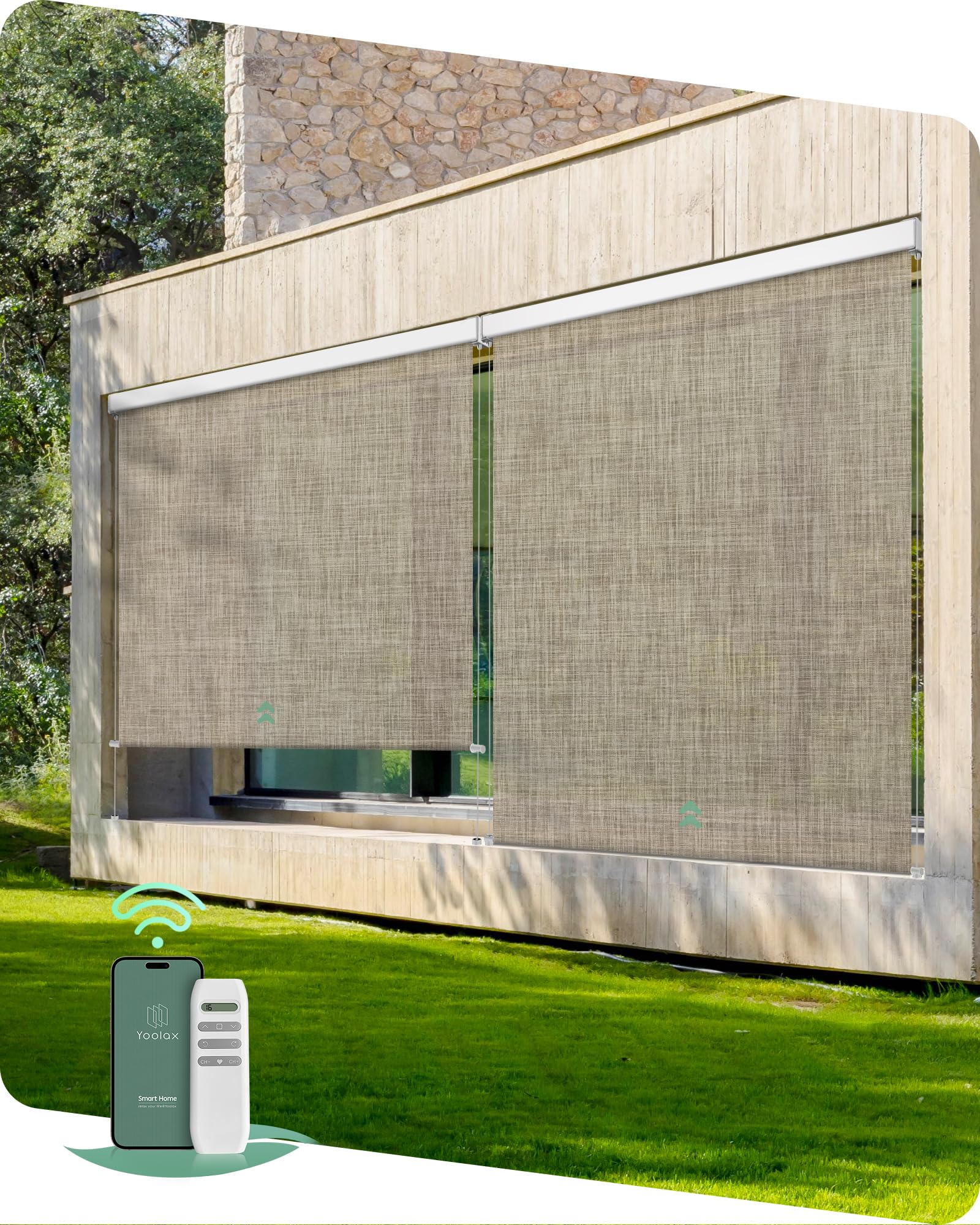 Yoolax Motorized Outdoor Shades Smart Retractable Patio Screens with App & Remote Control, Electric Blinds for Porch Patio Waterproof Roller Shades 7X8ft (5% Openness Alpine Rock)