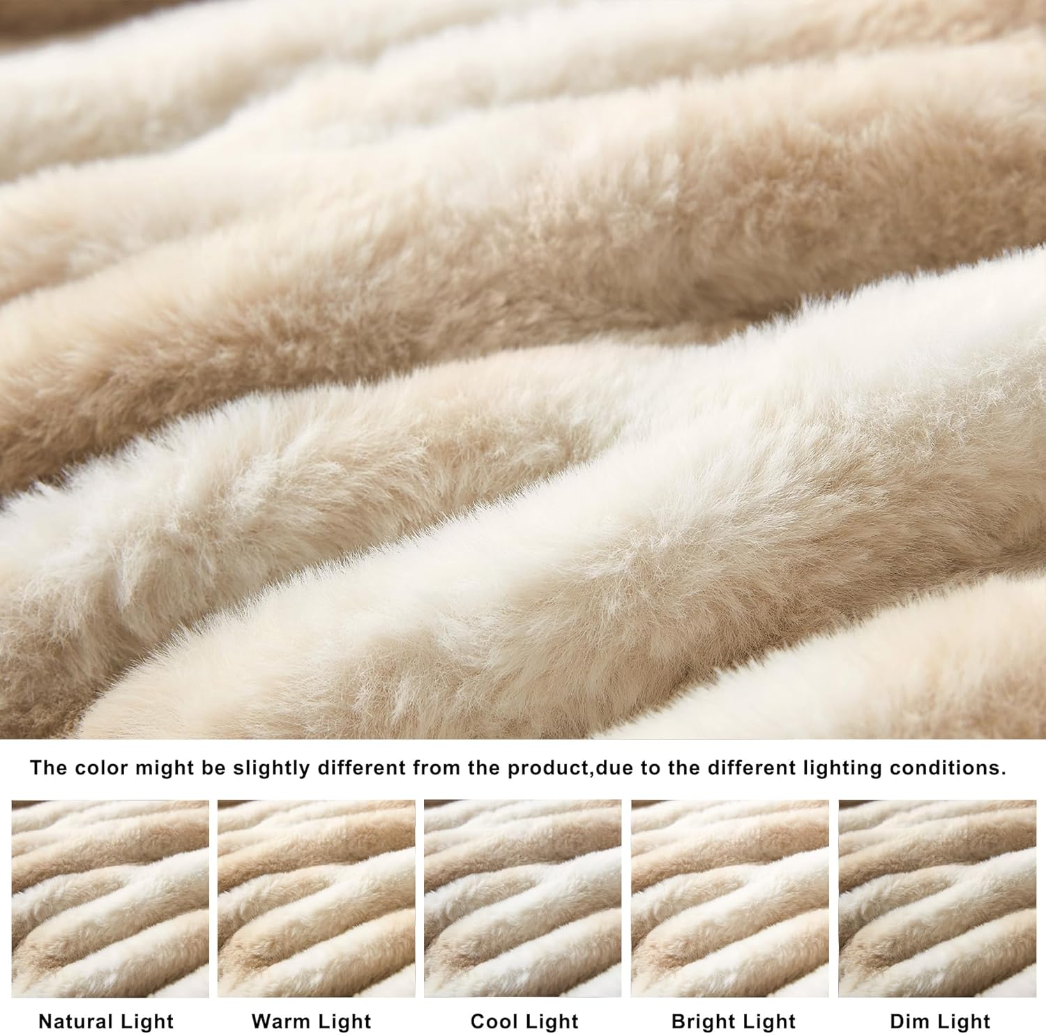 WDCOZY Ruched Faux Fur Throw Blanket Soft Cozy Fluffy Luxurious Blankets Couch Bed Sofa Chair Home Decor Warm Furry Fall Winter Plush Rabbit Fur Bubble Blanket 50" x 60", Caramel Beige Camel Neutral