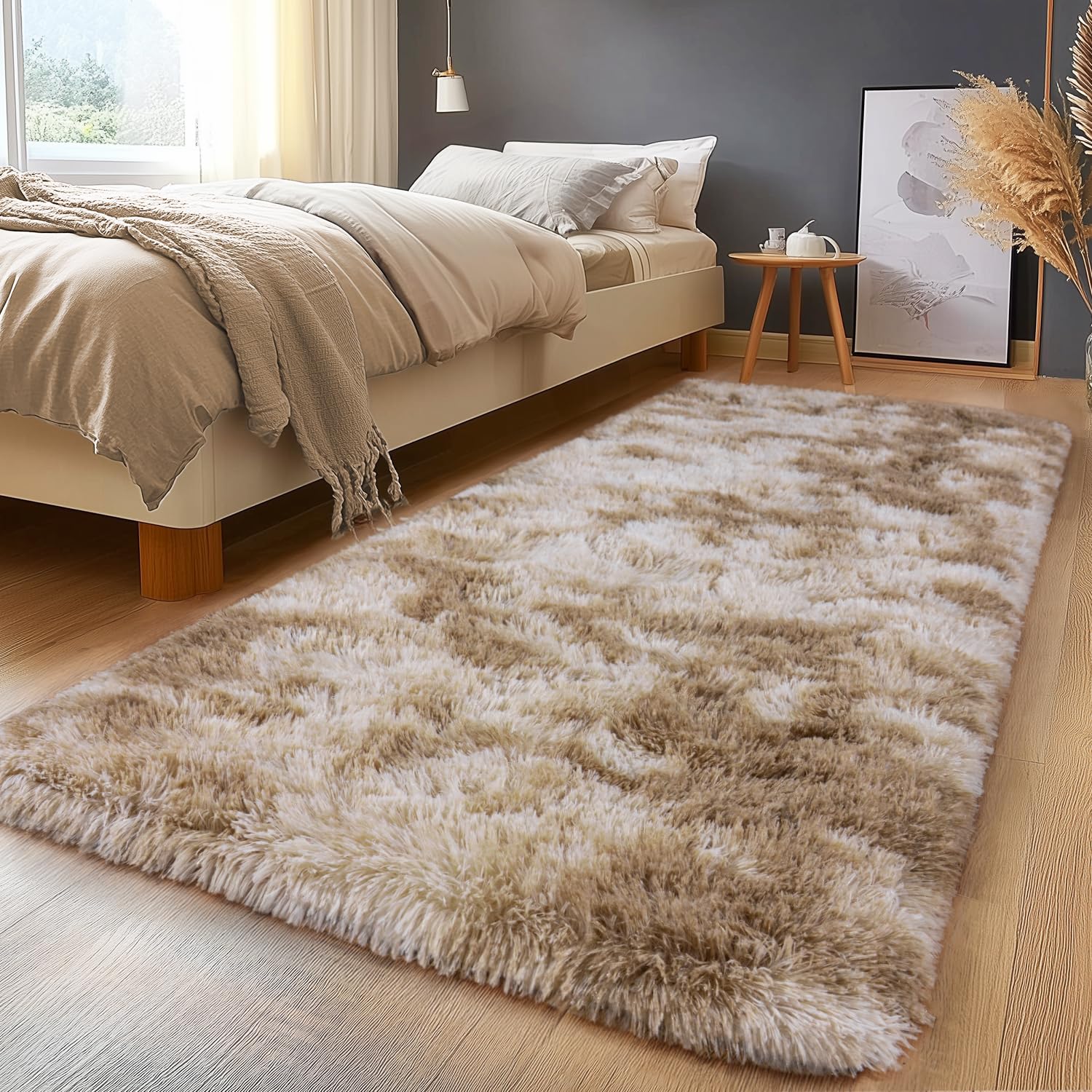Upgrade Non-Slip Plush Rugs for Living Room, Soft Shaggy Carpets for Living Room, Fuzzy Rugs for Kids' Room, Perfect Decor for Modern Home Tie Dye Camel 6x9 Feet