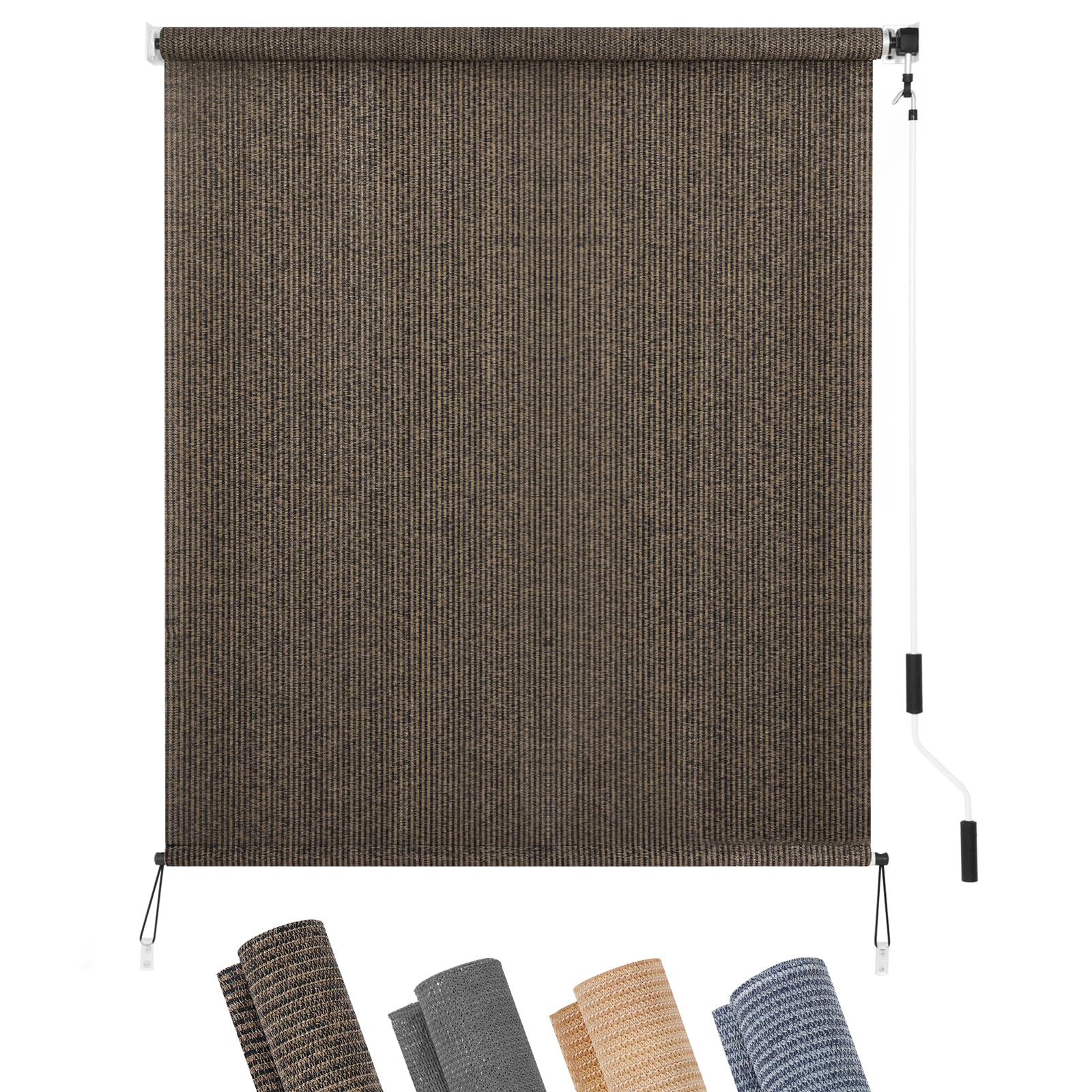 KELIXU Patio Shades Roll Up Outdoor Blind, 8' W x 6' H Cordless Sun Shade Privacy Screen with 90% UV Protection Exterior Roller Shade Cloth for Porch Pergola Backyard Windows Balcony, Walnut