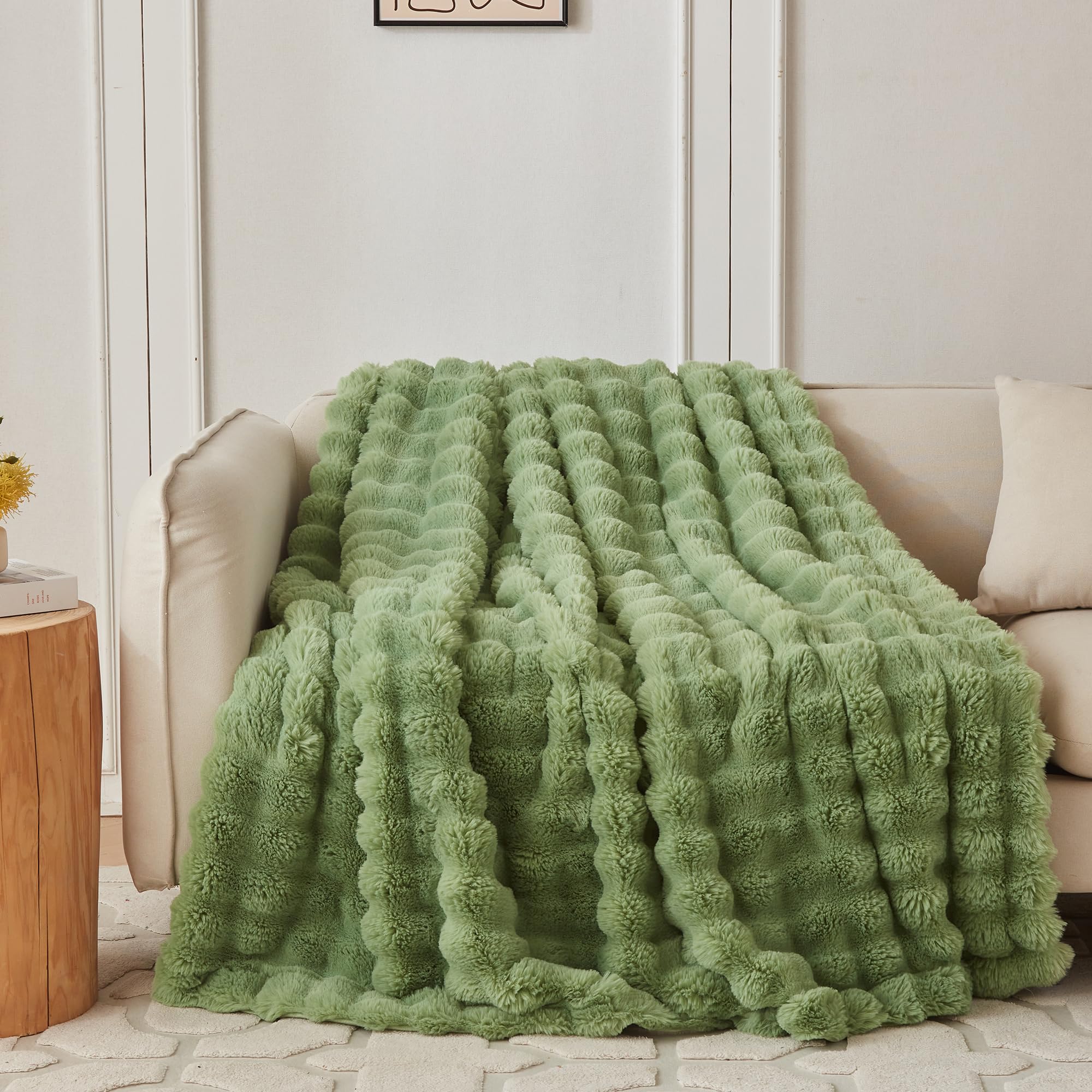 COOVA Faux Fur Throw Blanket for Couch, Cozy Soft and Fuzzy Plush Rabbit Fur Bubble Blanket for Sofa Bedroom Living Room, 60x80 Inches Tie Dye Brown