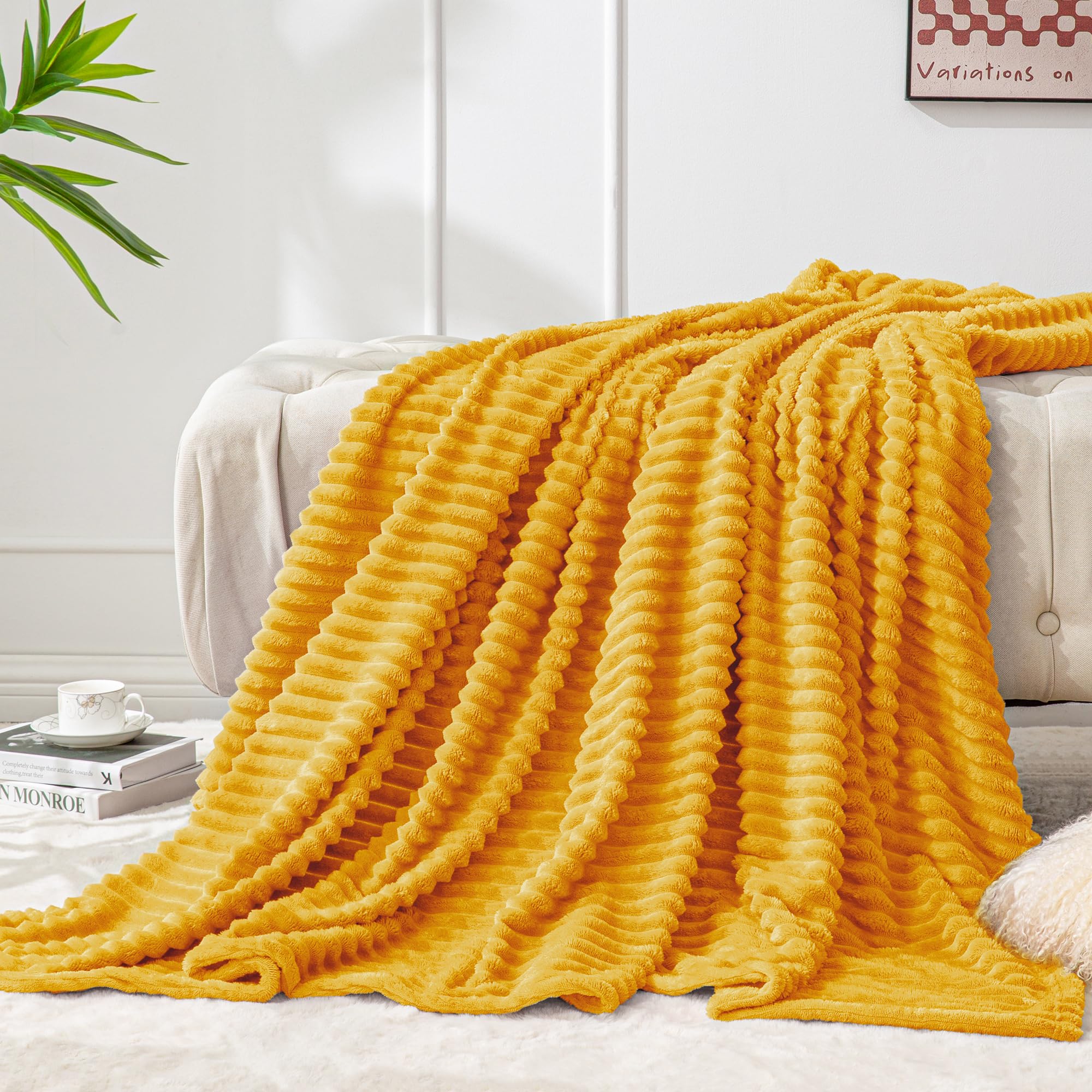 BEDELITE Fleece Throw Blanket for Couch – 3D Ribbed Jacquard Soft and Warm Decorative Fuzzy Blanket – Cozy, Fluffy, Plush Lightweight Pink Throw Blankets for Bed, Sofa, 50x60 inches