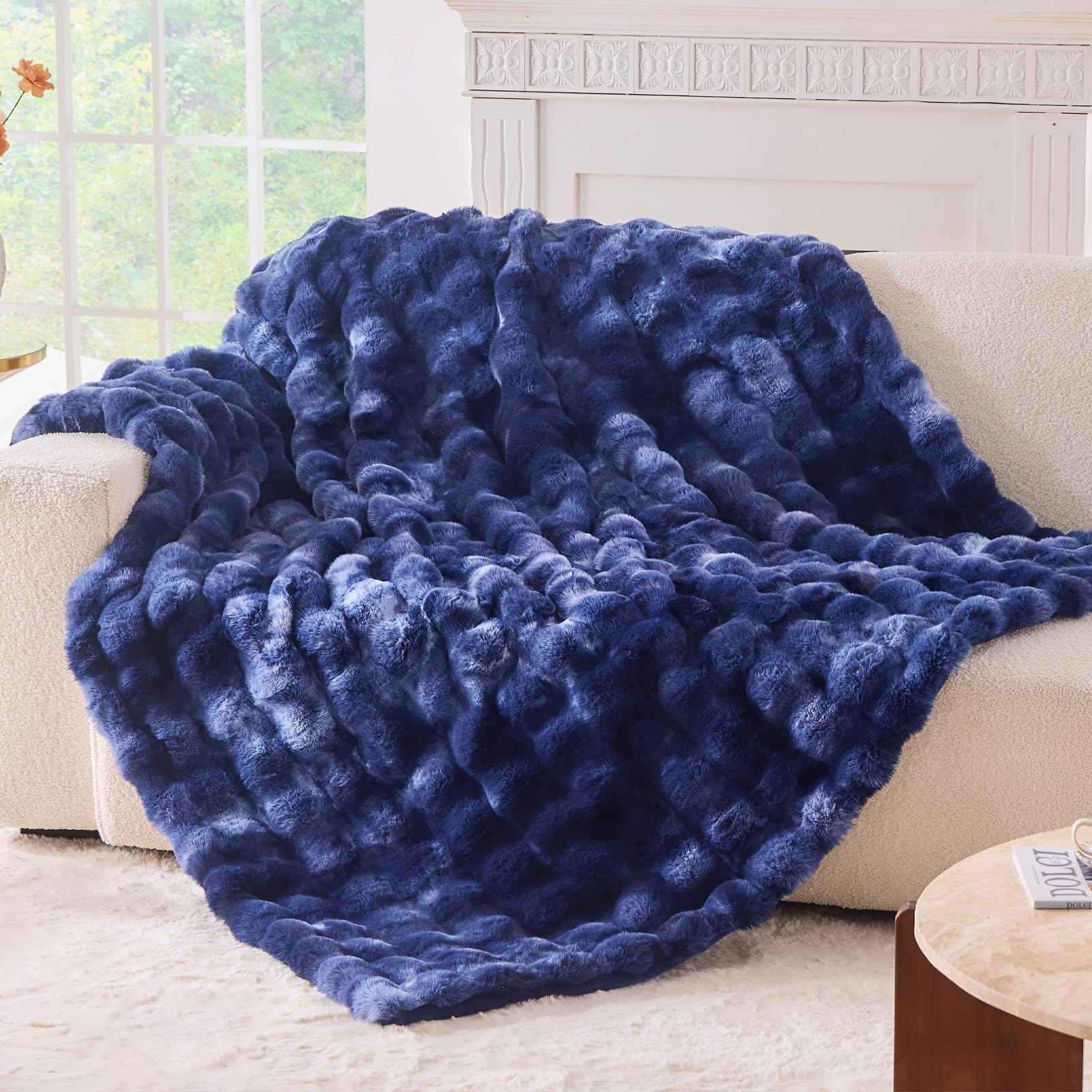 BENVWE Faux Fur Throw Blanket for Couch - Cozy Plush Fluffy Soft Thick Bubble Blanket for Living Room Home Decor - Mothers Day Birthday Gifts for Women, Cream White, 51" x 63"