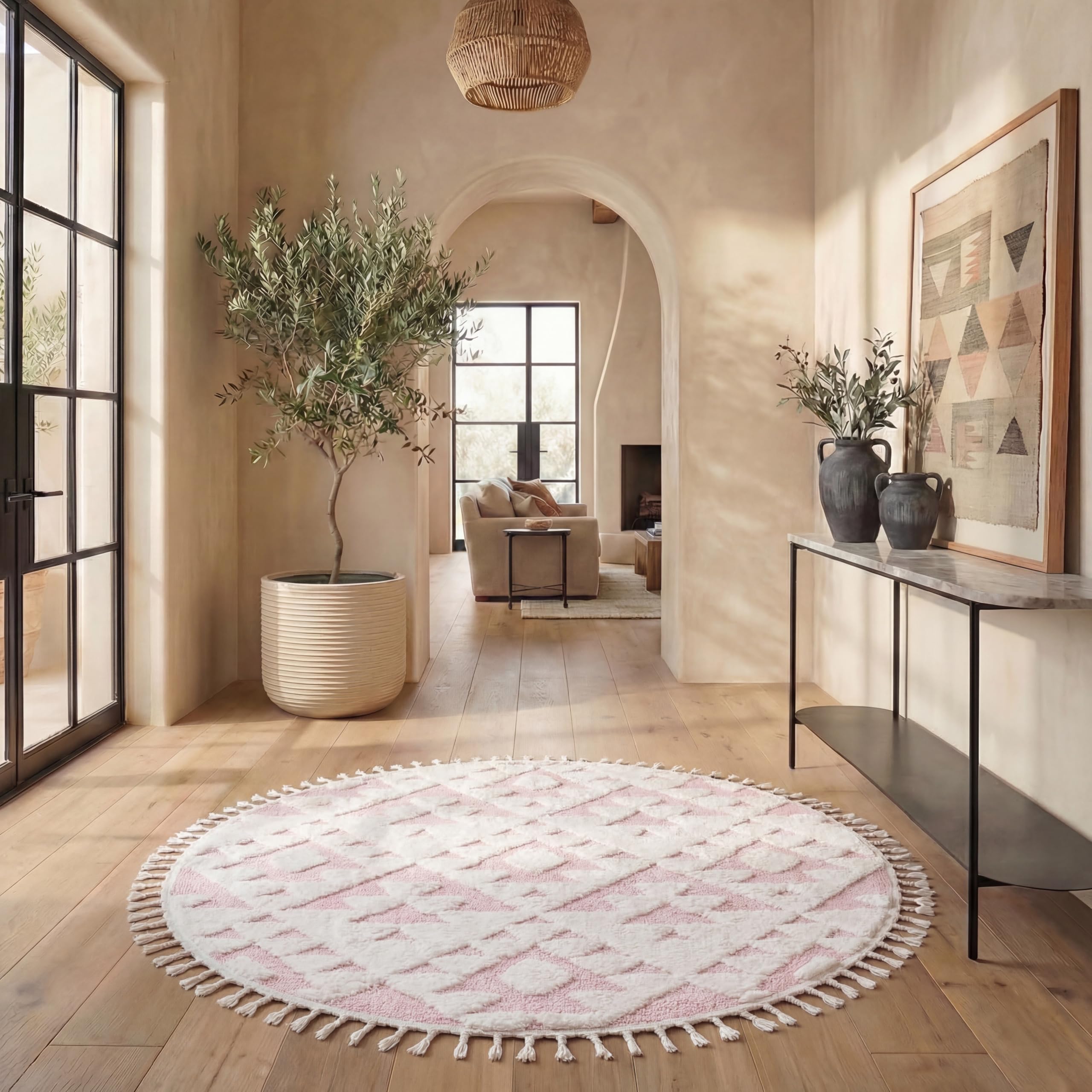 SAFAVIEH Moroccan Tassel Shag Collection Area Rug - 5'3" x 7'6", Ivory, Non-Shedding & Easy to Clean, Plush High-Low Texture, Ideal for Living Room, Bedroom, Dining Space (MTS688C)