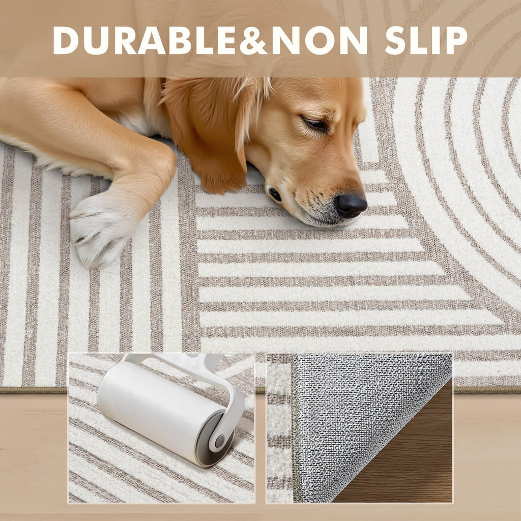 Beige Neutral 5x7 Area Rugs Textured Tufted Rugs for Living Room Bedroom Rug-Carpet Cream Ivory Washable Geometric Moroccan Modern Rug