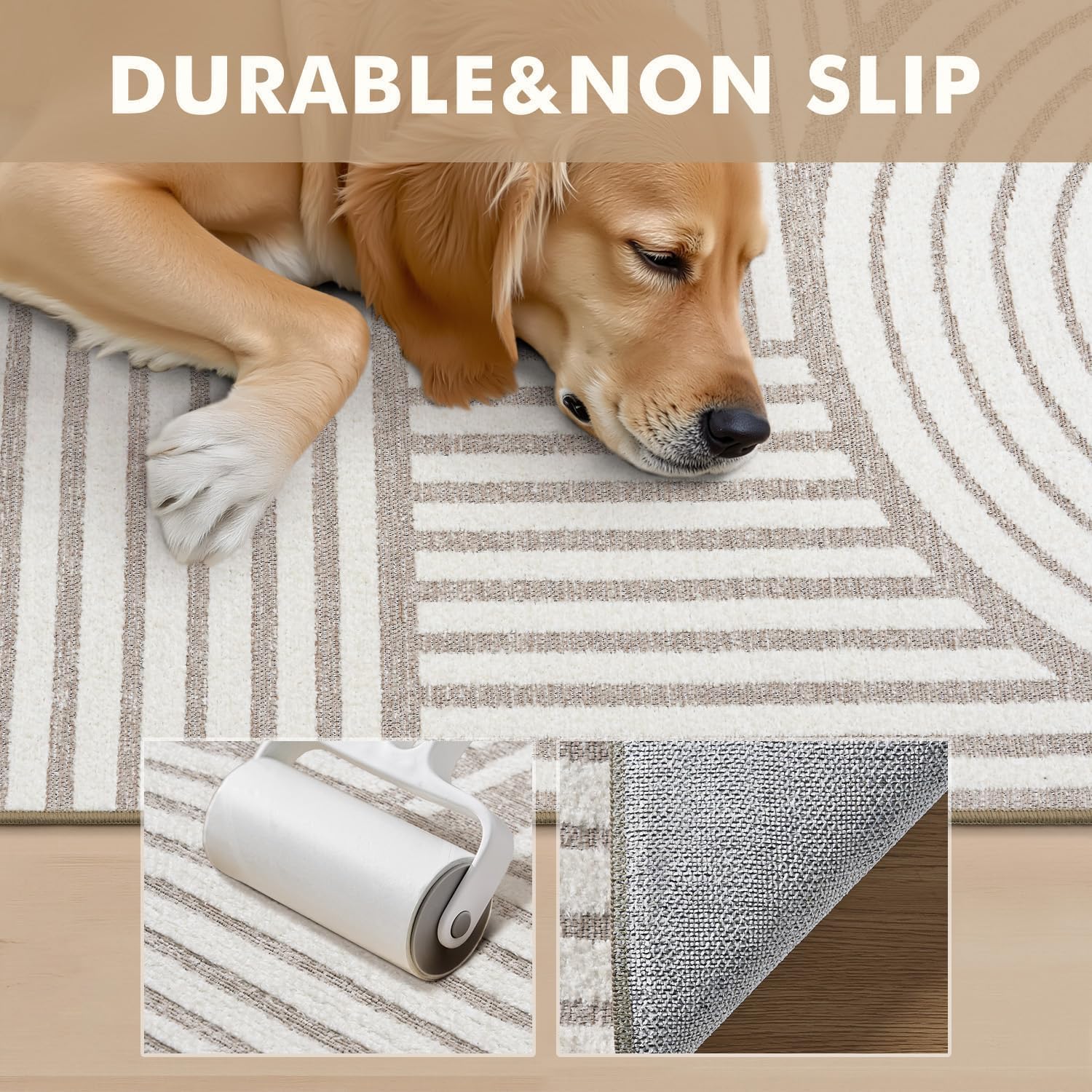 Beige Neutral 5x7 Area Rugs Textured Tufted Rugs for Living Room Bedroom Rug-Carpet Cream Ivory Washable Geometric Moroccan Modern Rug