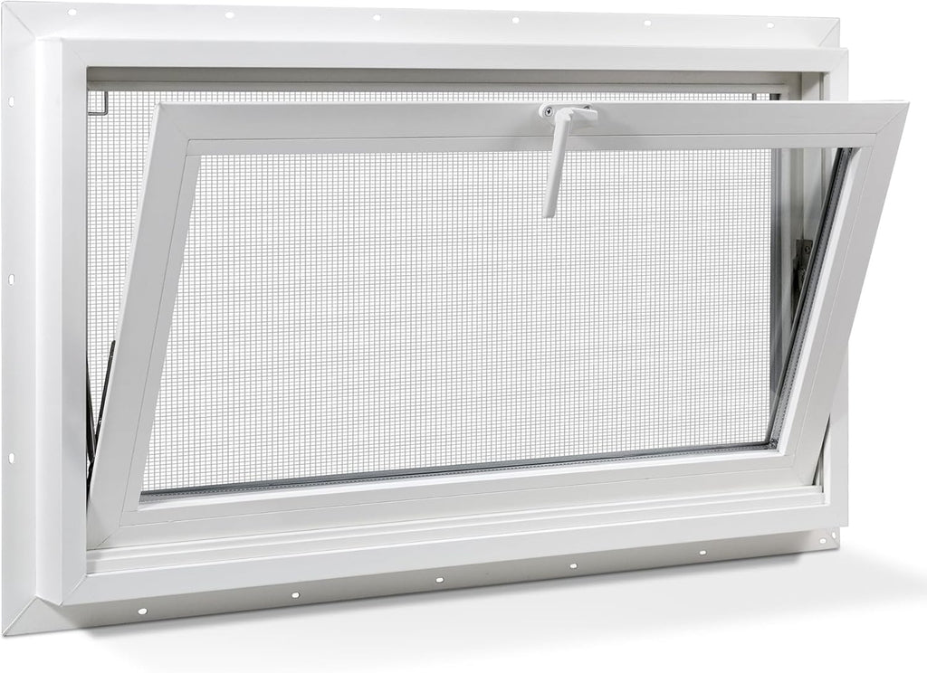 Vinyl Hopper Basement Window, 36" x 24" Sliding Bathroom Window with Double Pane Insulated Tempered Glass and Fiberglass Mesh Screen Window for Basement Bathroom Home RV Garage (White)