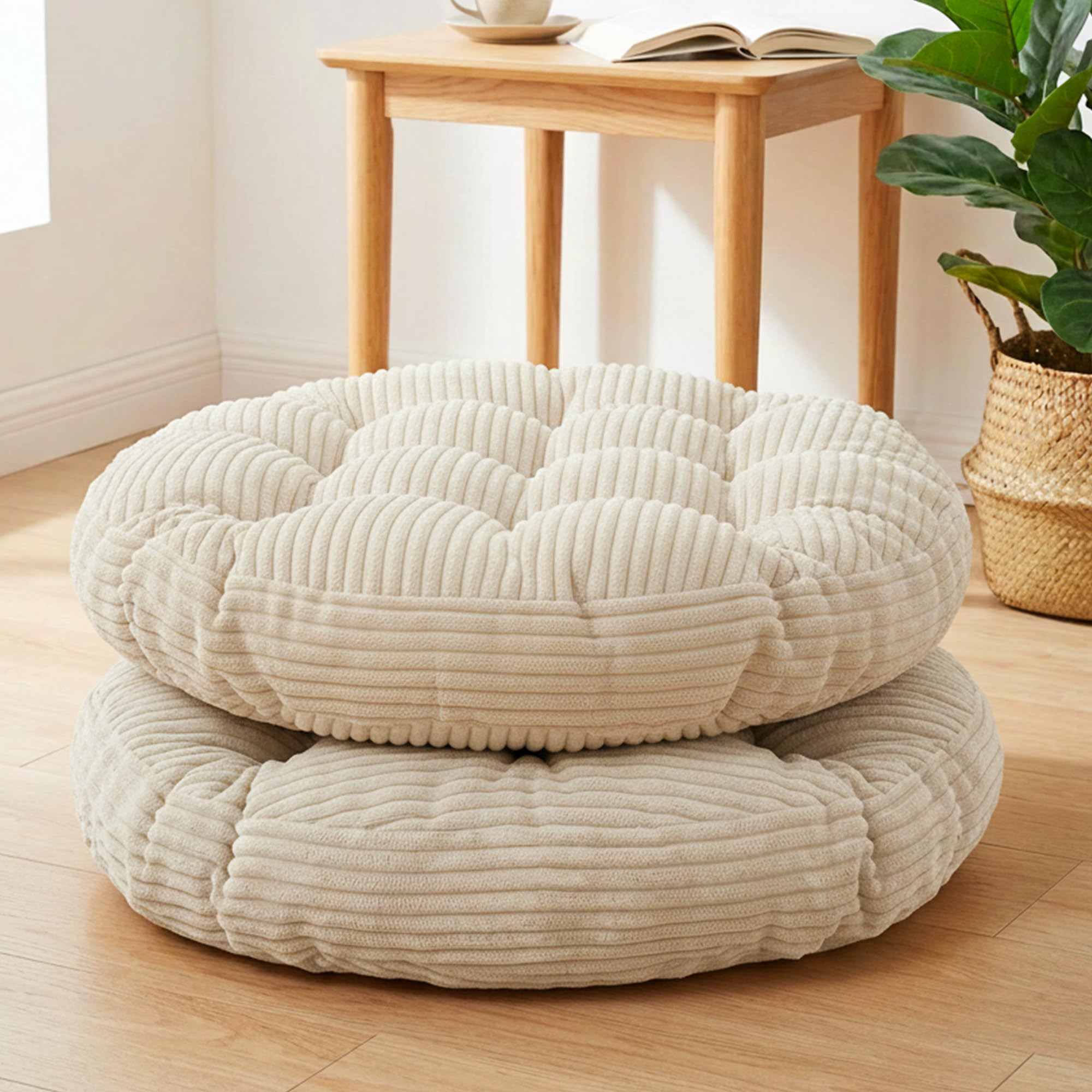 Large Floor Pillow for Adults, 22x22" Memory Foam Floor Cushion with Corduroy Cover, Round Floor Sitting Cushions for Meditation, Lounge,Seating for Yoga, Tatami Living Room (2, Round-Black)