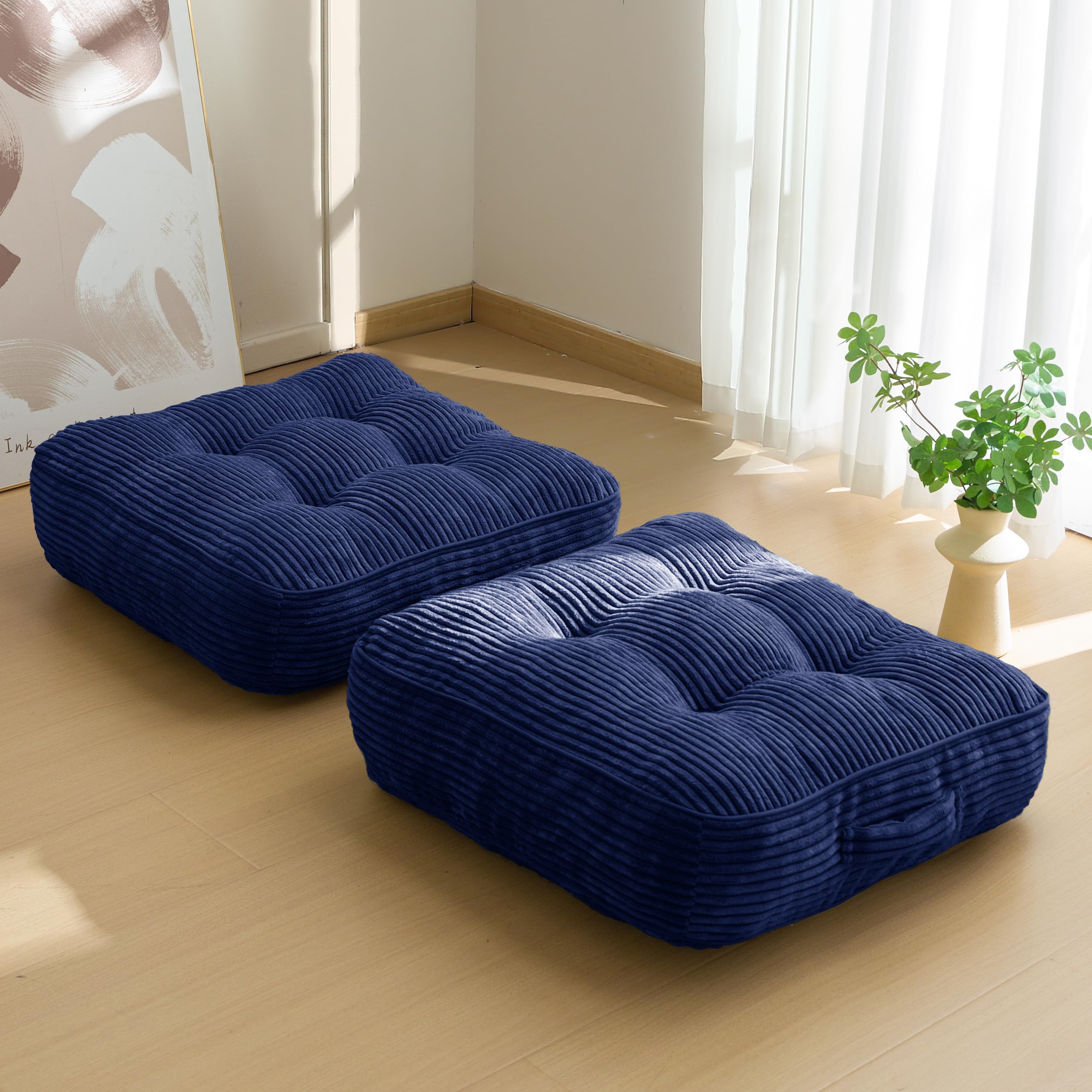 HIGOGOGO Floor Pillow Cushion for Adults, Meditation Cushion Pillow, Large Round Floor Sitting, Tufted Corduroy Cover, for Tatami Living Room or Yoga, 22x22 Inch, Beige
