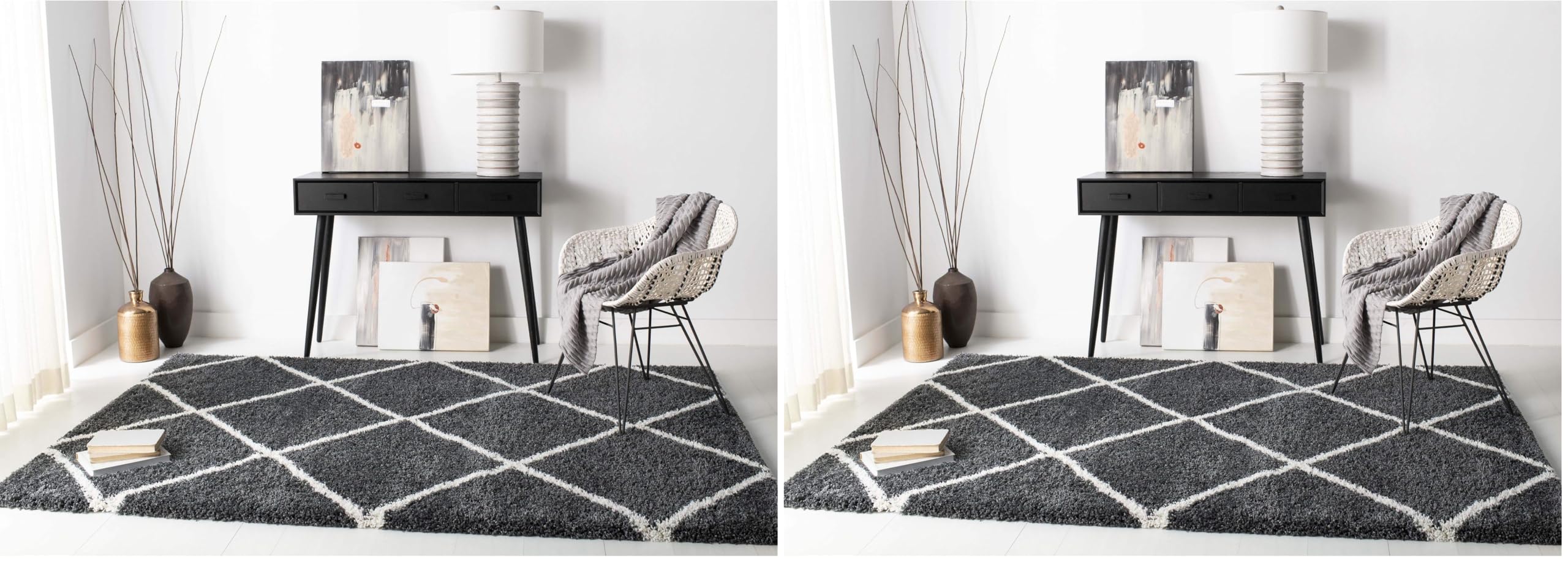 SAFAVIEH Hudson Shag Collection Area Rug - 5'3" x 7'6", Beige & Ivory, Modern Trellis Design, Non-Shedding & Easy Care, 2-inch Thick Ideal for High Traffic Areas in Living Room, Bedroom (SGH281S)