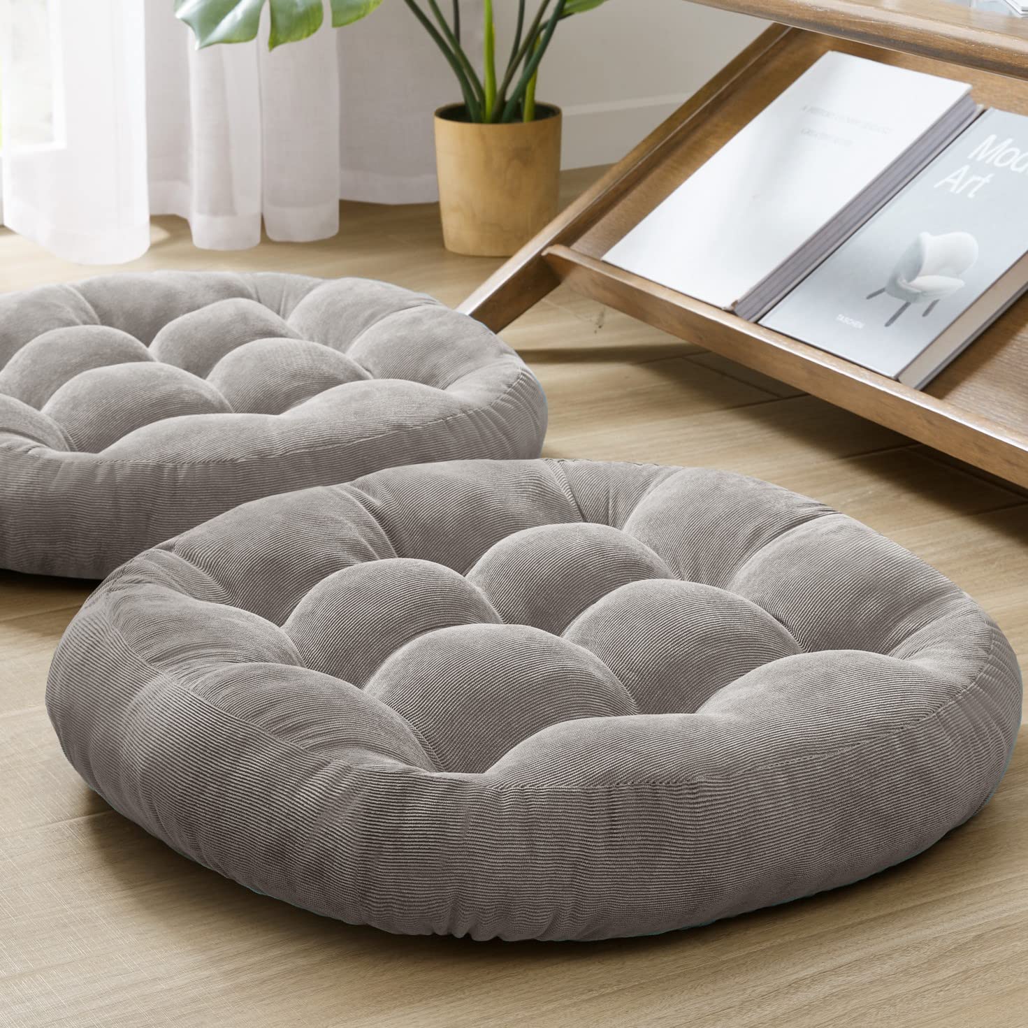 Degrees of Comfort Floor Cushion Pillow, Round Large Pillows Seating for Adults, Tufted Corduroy Floor Cushions for Living Room Tatami, Navy Blue, 22 Inch Single, 1 Count (Pack of 1)