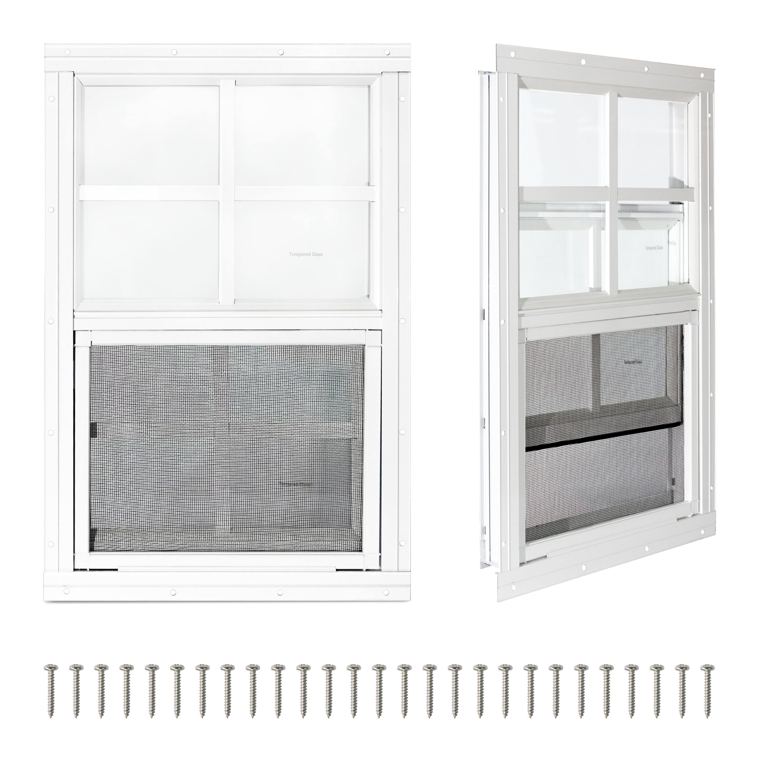 2 Pack Shed Windows,12" x 18" Small Sliding Windows,Flush Mount Windows with Tempered Glass and Fiberglass Screen for Shed, Chicken Coop, Playhouse, Household, Garage, Barns (Black)