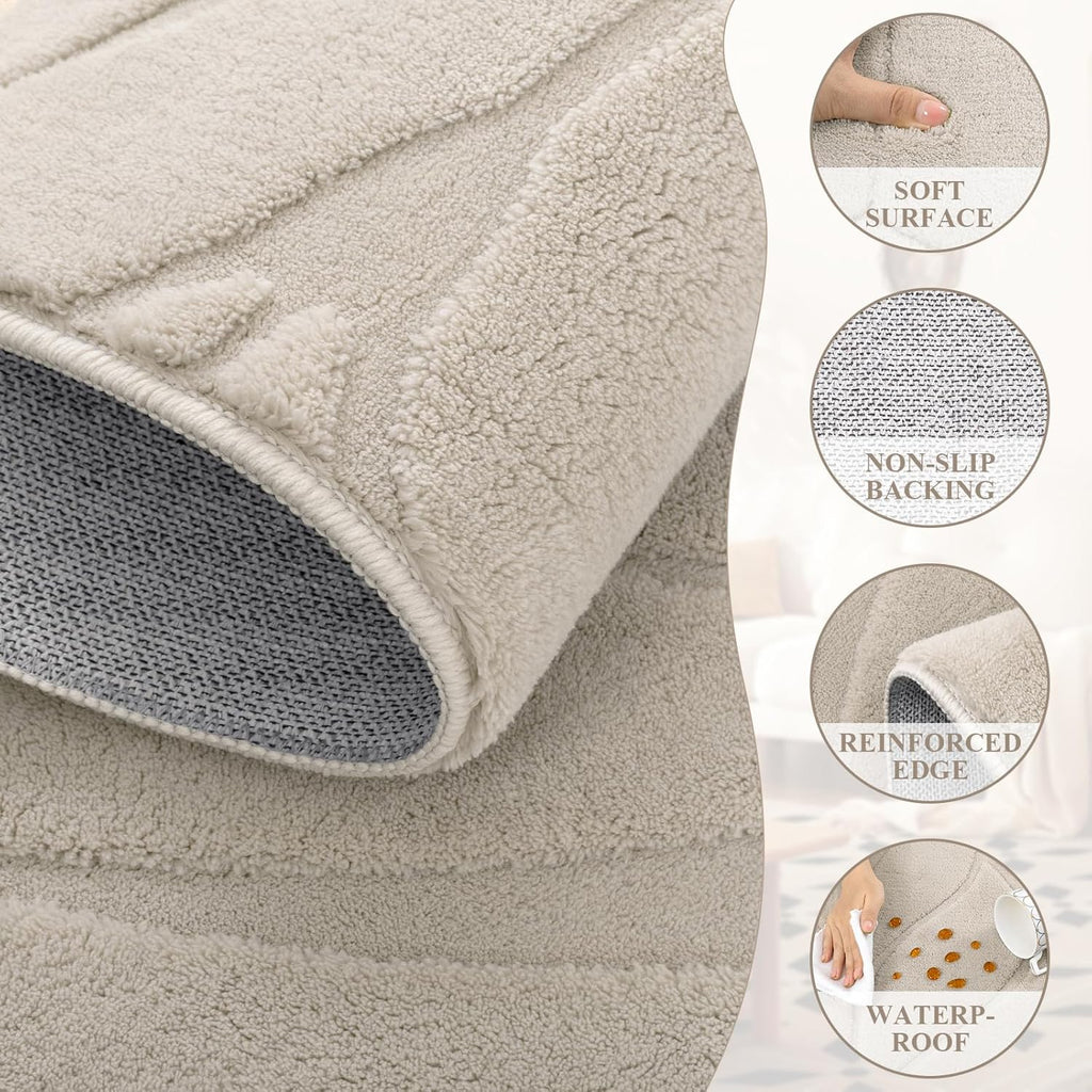 SHACOS Soft Area Rug for Living Room 8x10, Washable Non Slip Bedroom Rug Beige, Fluffy Large Rugs Carpet for Floor Living Room Kids Nursery Room, Home Decor Aesthetic - Leaf Pattern Design