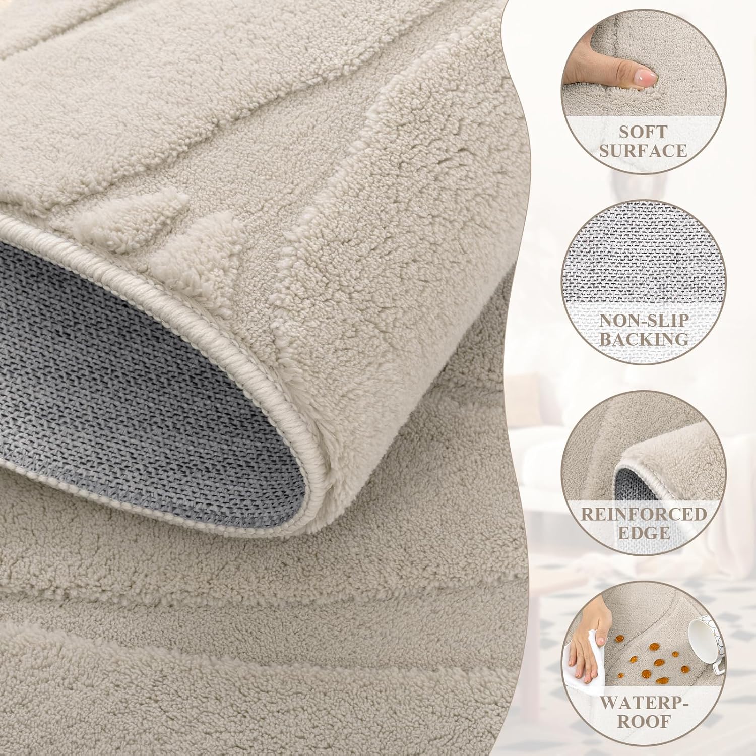 SHACOS Soft Area Rug for Living Room 8x10, Washable Non Slip Bedroom Rug Beige, Fluffy Large Rugs Carpet for Floor Living Room Kids Nursery Room, Home Decor Aesthetic - Leaf Pattern Design