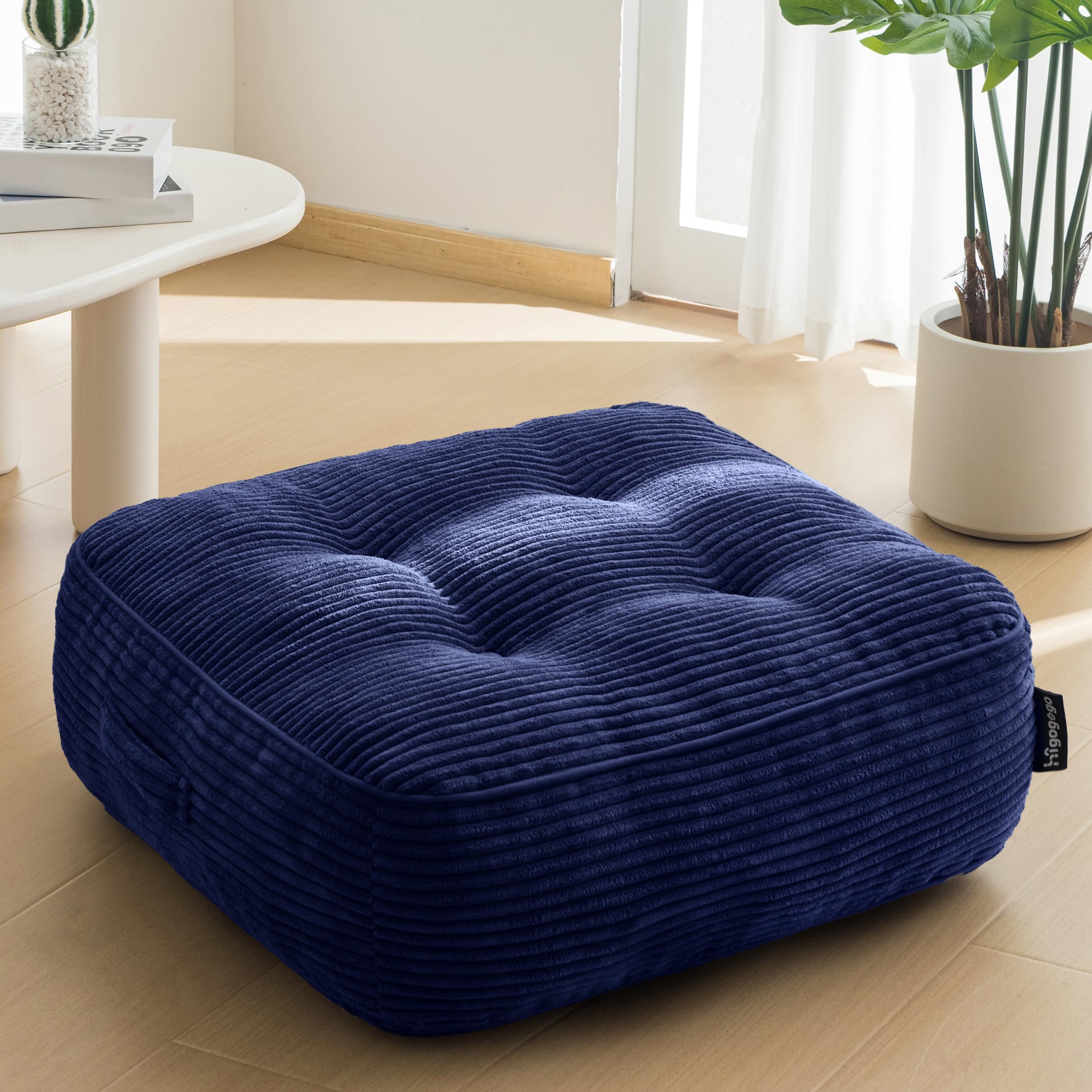 HIGOGOGO Floor Pillow Cushion for Adults, Meditation Cushion Pillow, Large Round Floor Sitting, Tufted Corduroy Cover, for Tatami Living Room or Yoga, 22x22 Inch, Beige