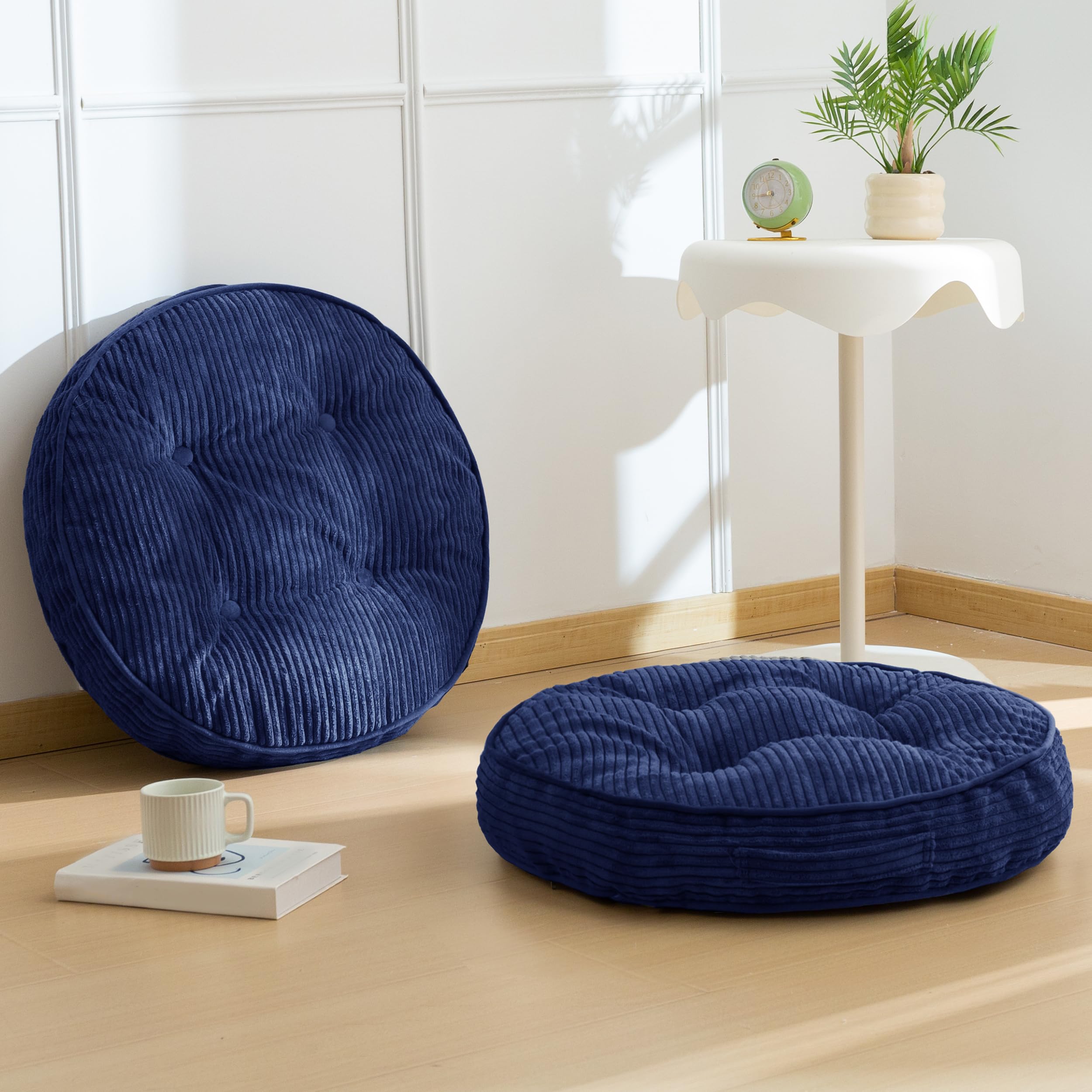 HIGOGOGO Floor Pillow Cushion for Adults, Meditation Cushion Pillow, Large Round Floor Sitting, Tufted Corduroy Cover, for Tatami Living Room or Yoga, 22x22 Inch, Beige
