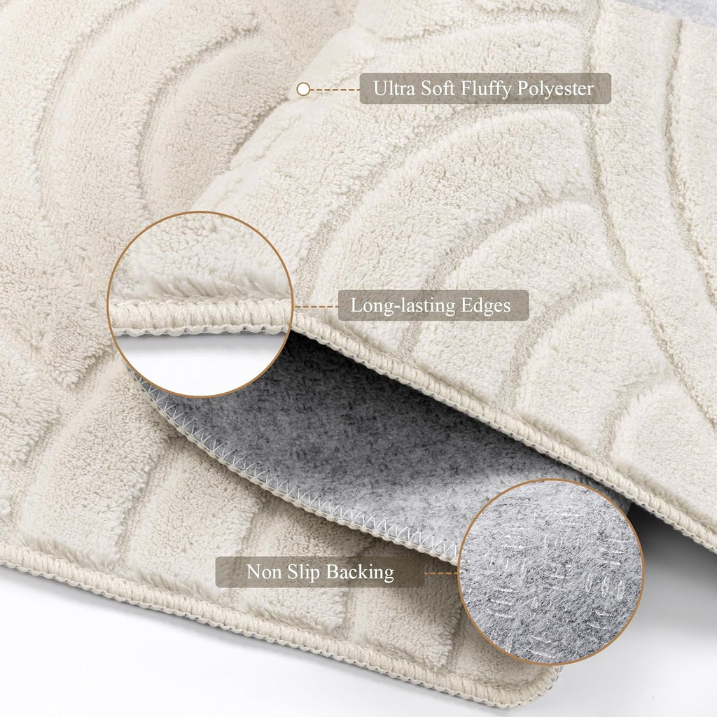 SHACOS Soft Cozy Fluffy Arch Waves Pattern High-Low Textured Area Rug 5'x7' Non Slip Washable Minimalist Modern Graphic Rainbow Carpet for Living Room Bedroom Bathroom Dining Room, Cream
