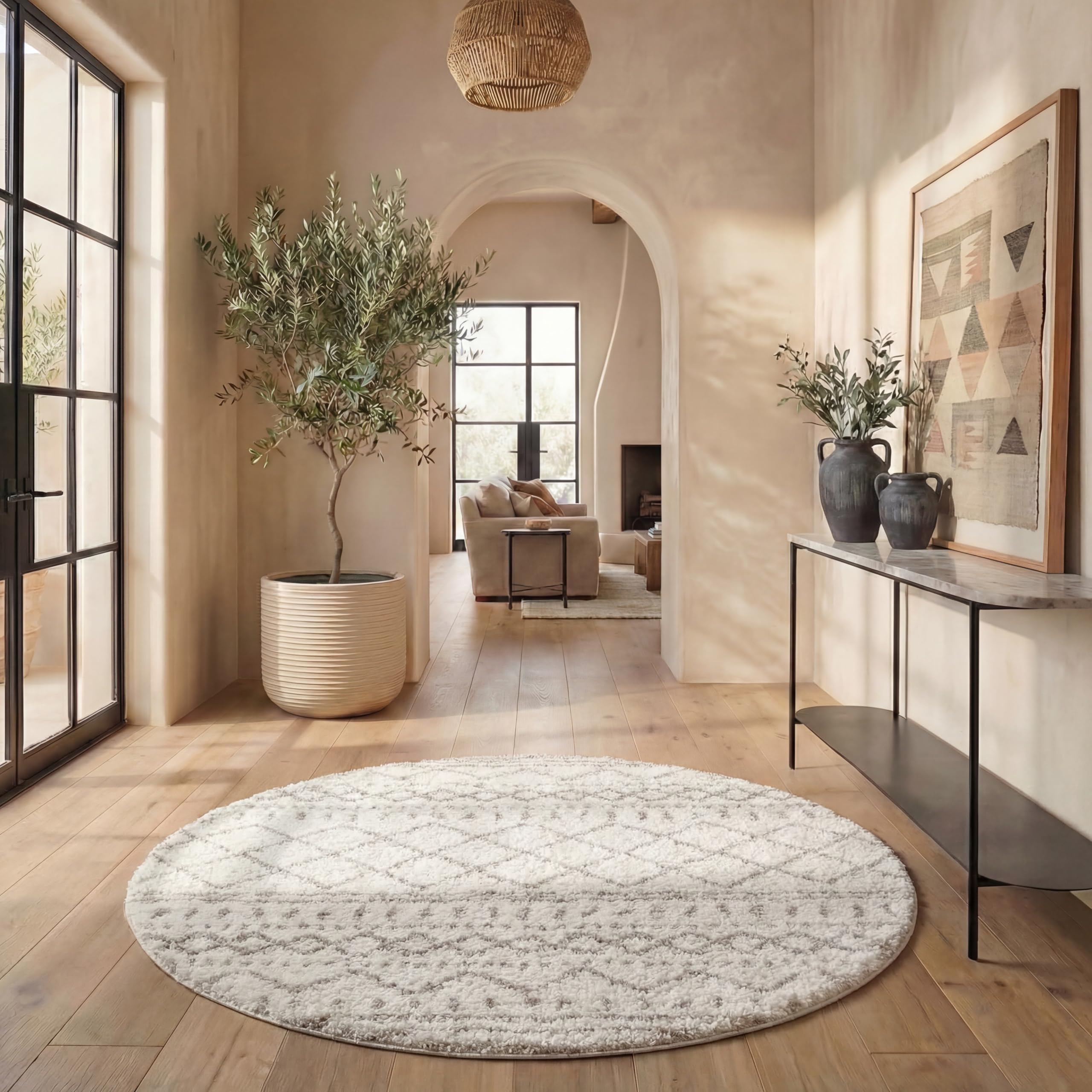 SAFAVIEH Arizona Shag Collection Area Rug - 6'7" x 9'2", Ivory & Beige, Moroccan Boho Design, Non-Shedding & Easy to Clean, Ideal for Living Room, Bedroom, Dining Space (ASG741A)