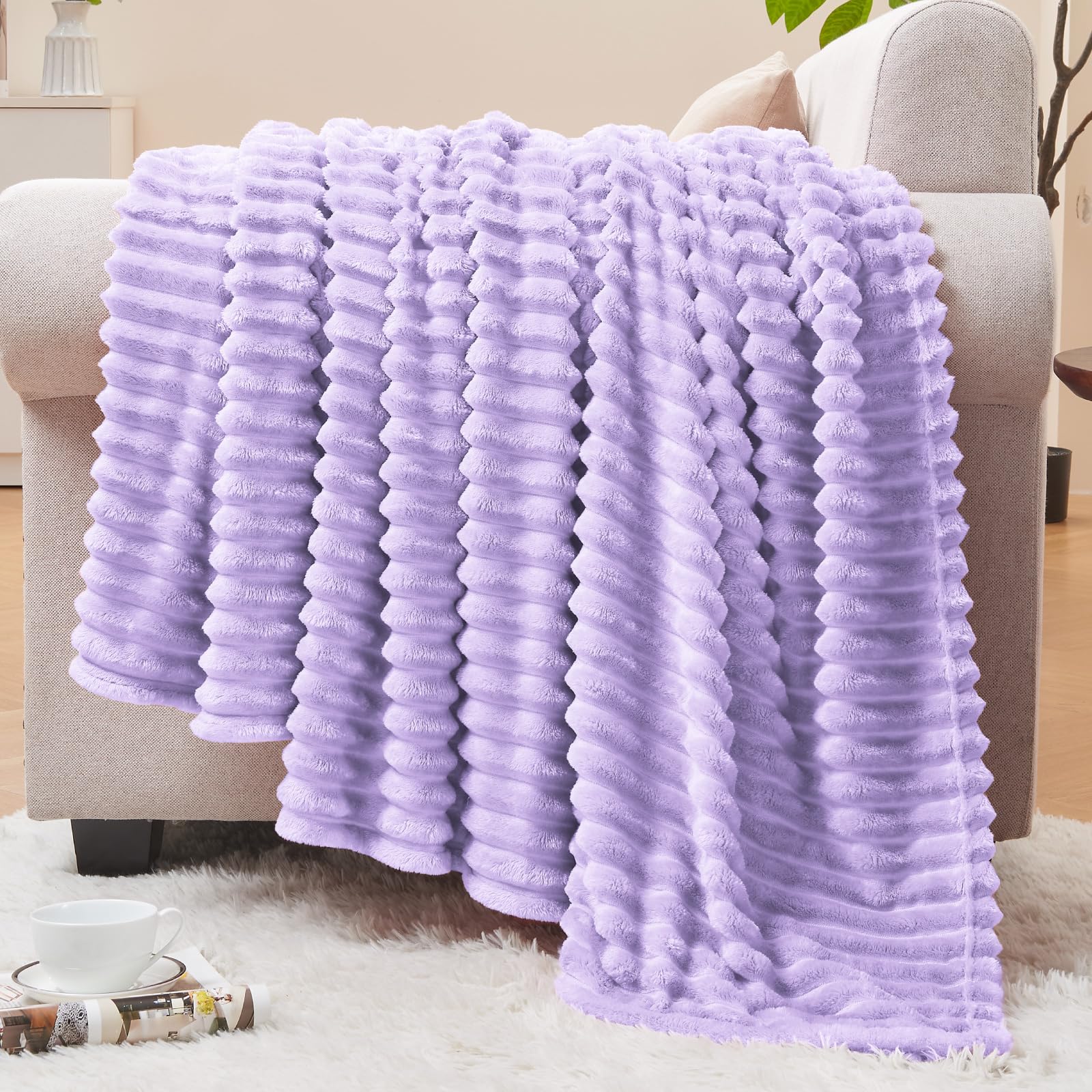 BEDELITE Fleece Throw Blanket for Couch – 3D Ribbed Jacquard Soft and Warm Decorative Fuzzy Blanket – Cozy, Fluffy, Plush Lightweight Pink Throw Blankets for Bed, Sofa, 50x60 inches