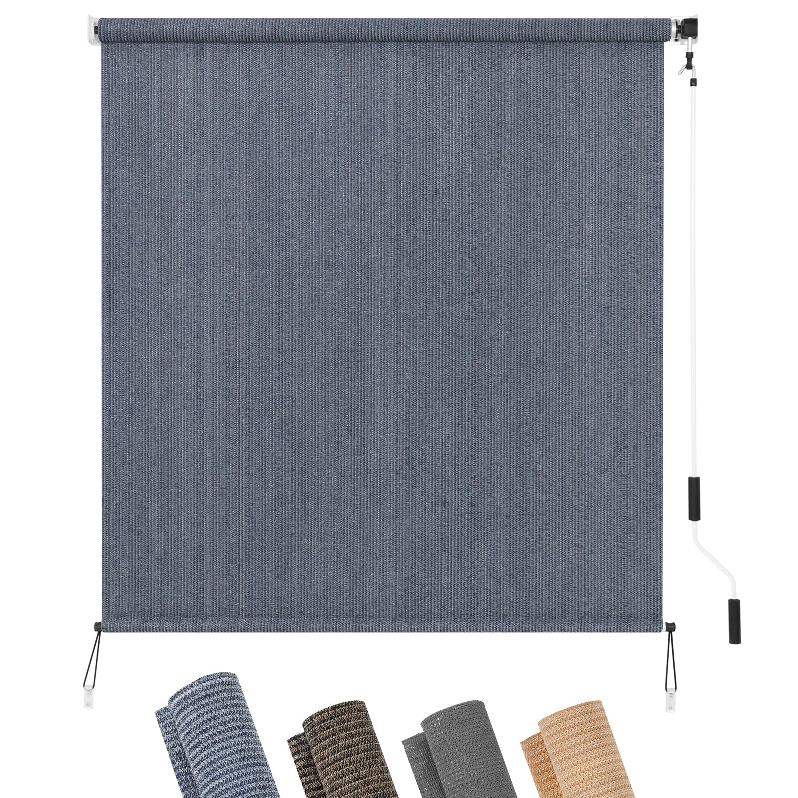 KELIXU Patio Shades Roll Up Outdoor Blind, 8' W x 6' H Cordless Sun Shade Privacy Screen with 90% UV Protection Exterior Roller Shade Cloth for Porch Pergola Backyard Windows Balcony, Walnut