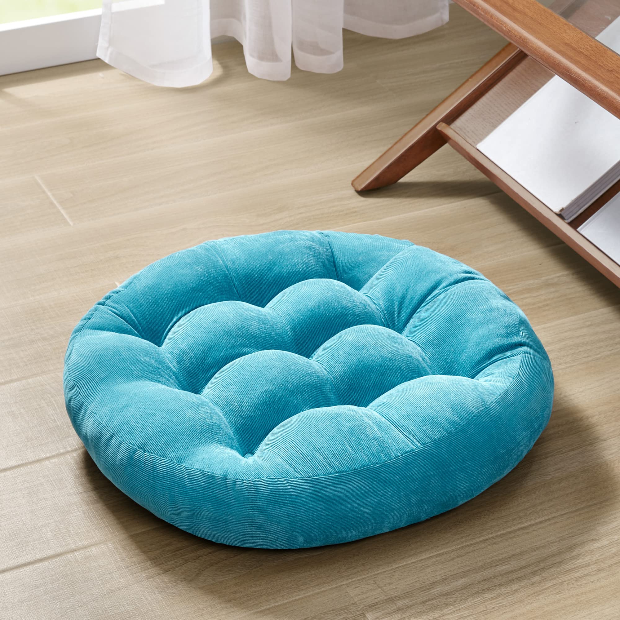 Degrees of Comfort Floor Cushion Pillow, Round Large Pillows Seating for Adults, Tufted Corduroy Floor Cushions for Living Room Tatami, Navy Blue, 22 Inch Single, 1 Count (Pack of 1)