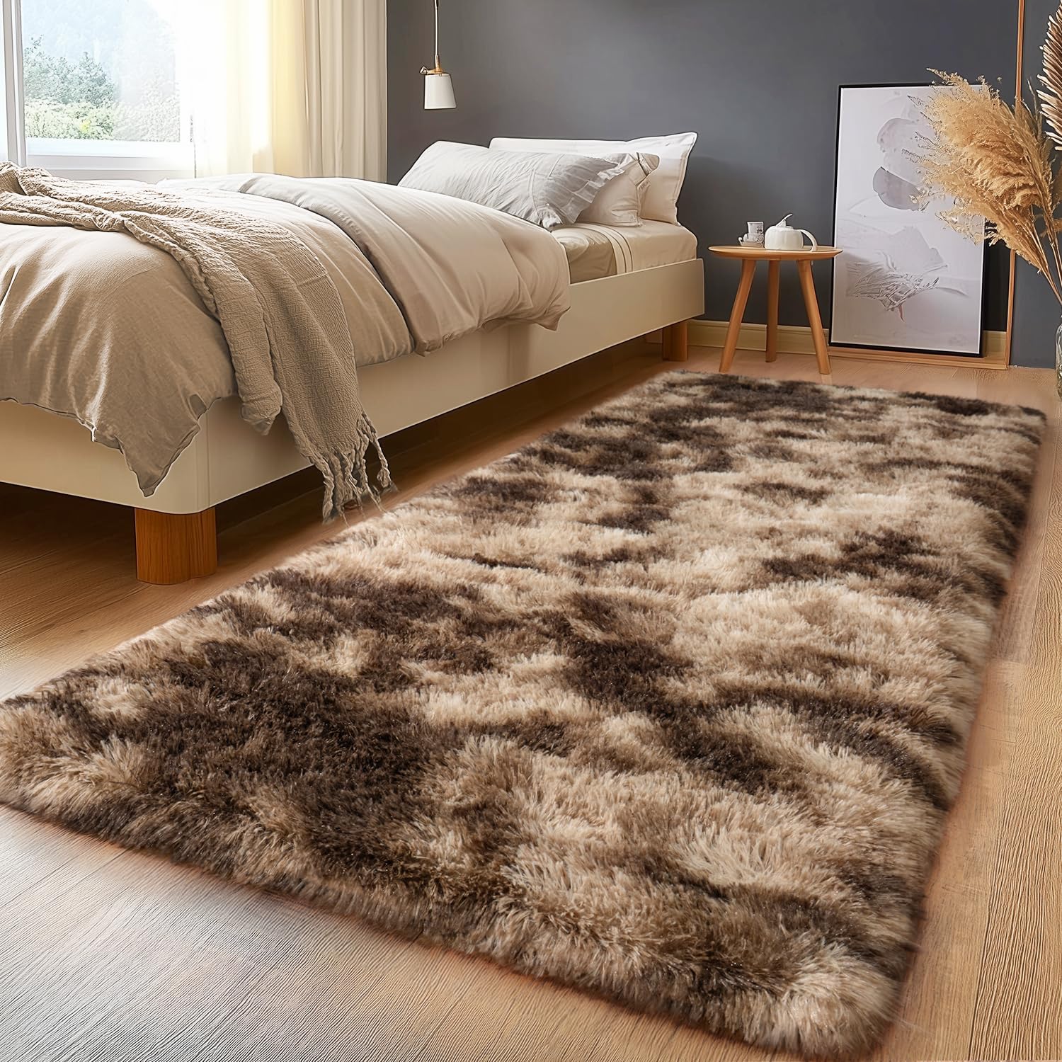 Upgrade Non-Slip Plush Rugs for Living Room, Soft Shaggy Carpets for Living Room, Fuzzy Rugs for Kids' Room, Perfect Decor for Modern Home Tie Dye Camel 6x9 Feet