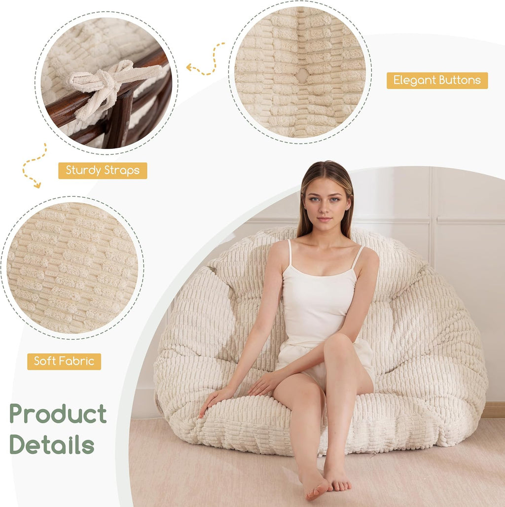 HIGOGOGO Papasan Chair Cushion with Thick Corduroy Cover (Without Chair), Supportive Cushion, Beige, 48 x 48 Inch