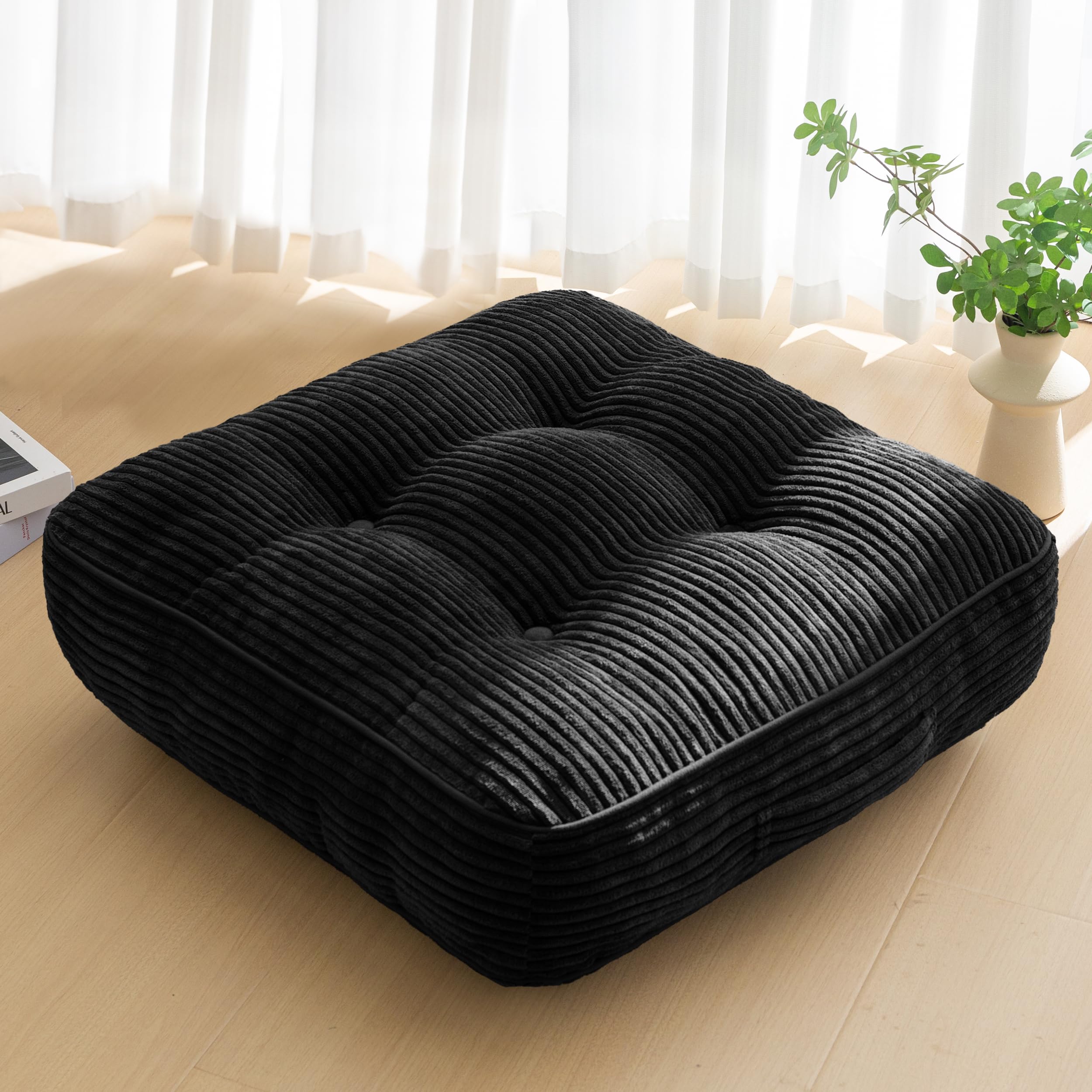 HIGOGOGO Floor Pillow Cushion for Adults, Meditation Cushion Pillow, Large Round Floor Sitting, Tufted Corduroy Cover, for Tatami Living Room or Yoga, 22x22 Inch, Beige