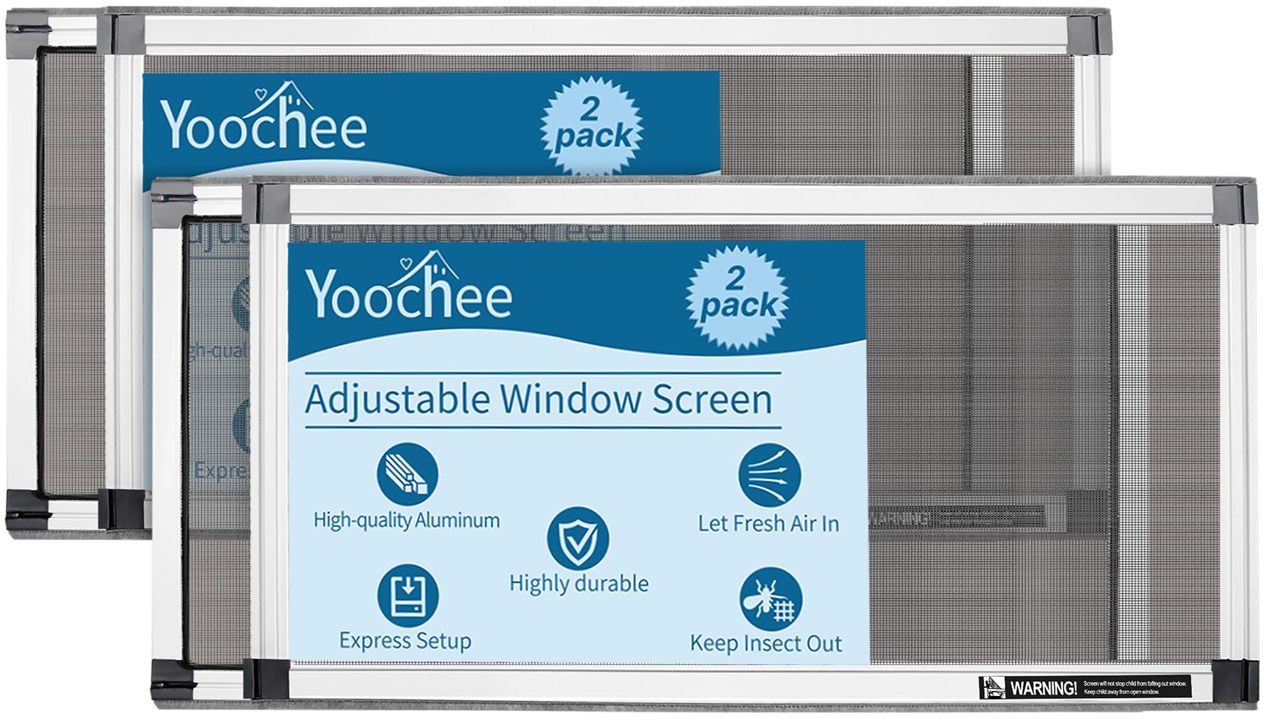 Expandable Window Screen, 2 Pack Adjustable Window Screen(18" H x 25" - 49" W) - Large Replacement Window Screens with Frame, Durable Replacement Screen for Window