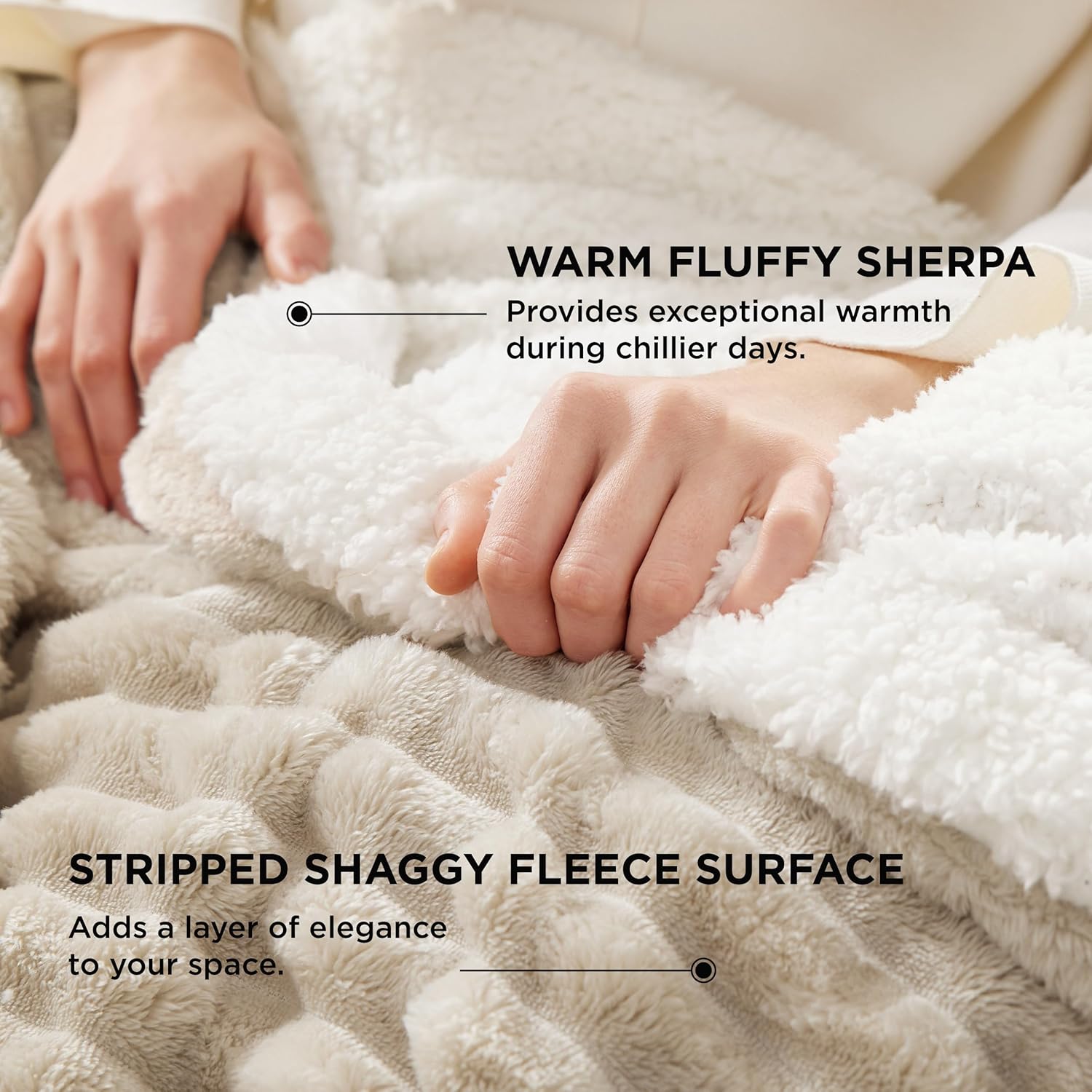 Beige Sherpa Fleece Blanket 50×60", Warm Fluffy Throw for Home Decor & Gift