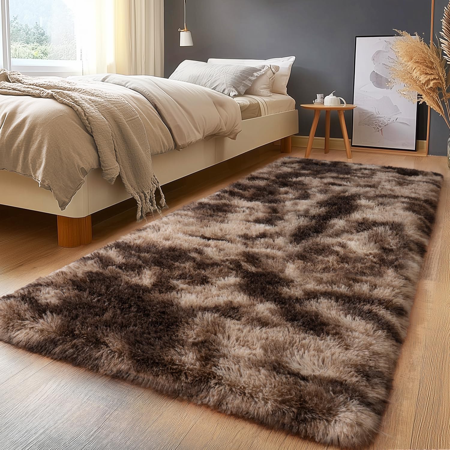 Upgrade Non-Slip Plush Rugs for Living Room, Soft Shaggy Carpets for Living Room, Fuzzy Rugs for Kids' Room, Perfect Decor for Modern Home Tie Dye Camel 6x9 Feet