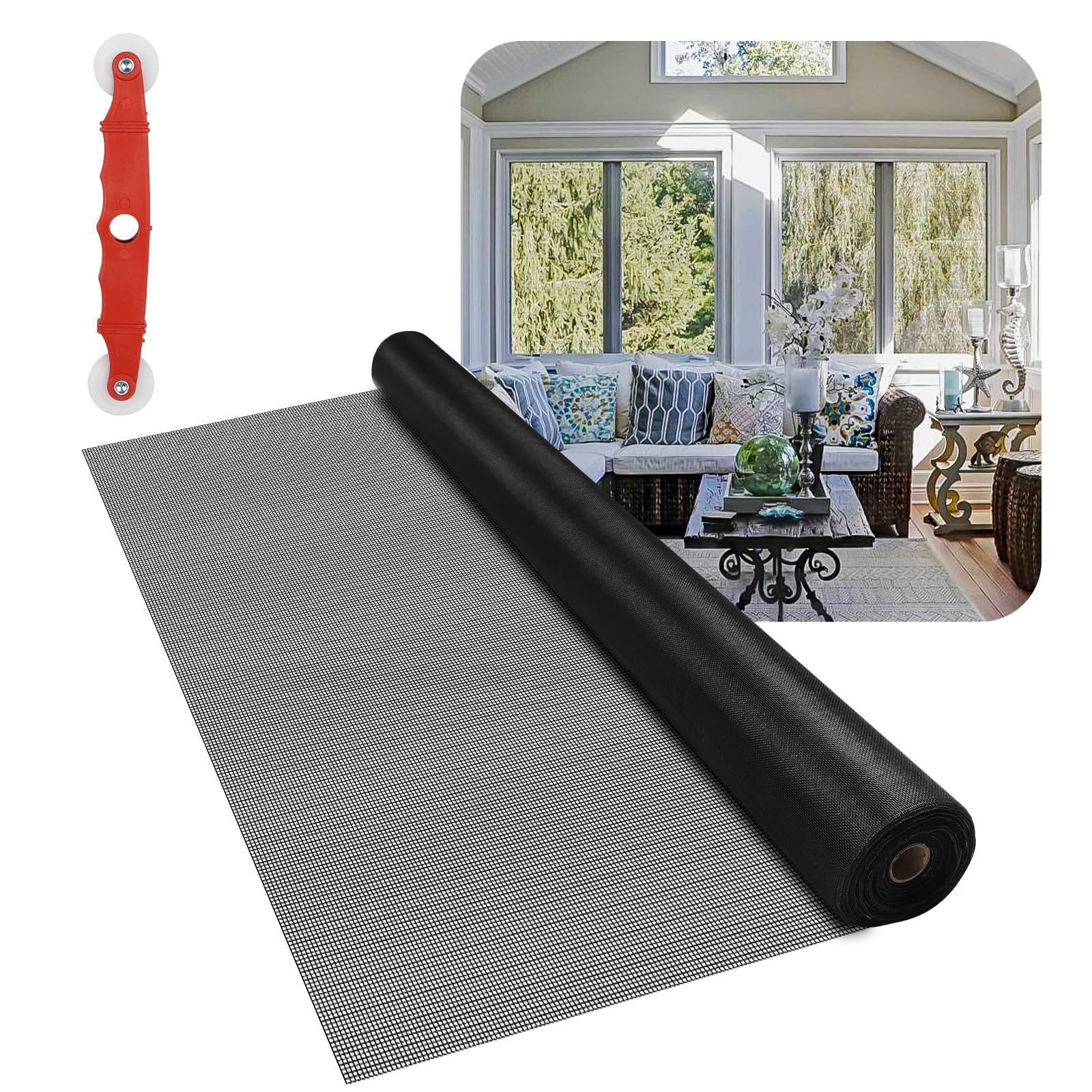 Fiberglass Window Screen Mesh Roll - 36"x100', Easy-to-Cut Screen Door Mesh for Windows, Pool, Porch Durable Mesh Replacement Option